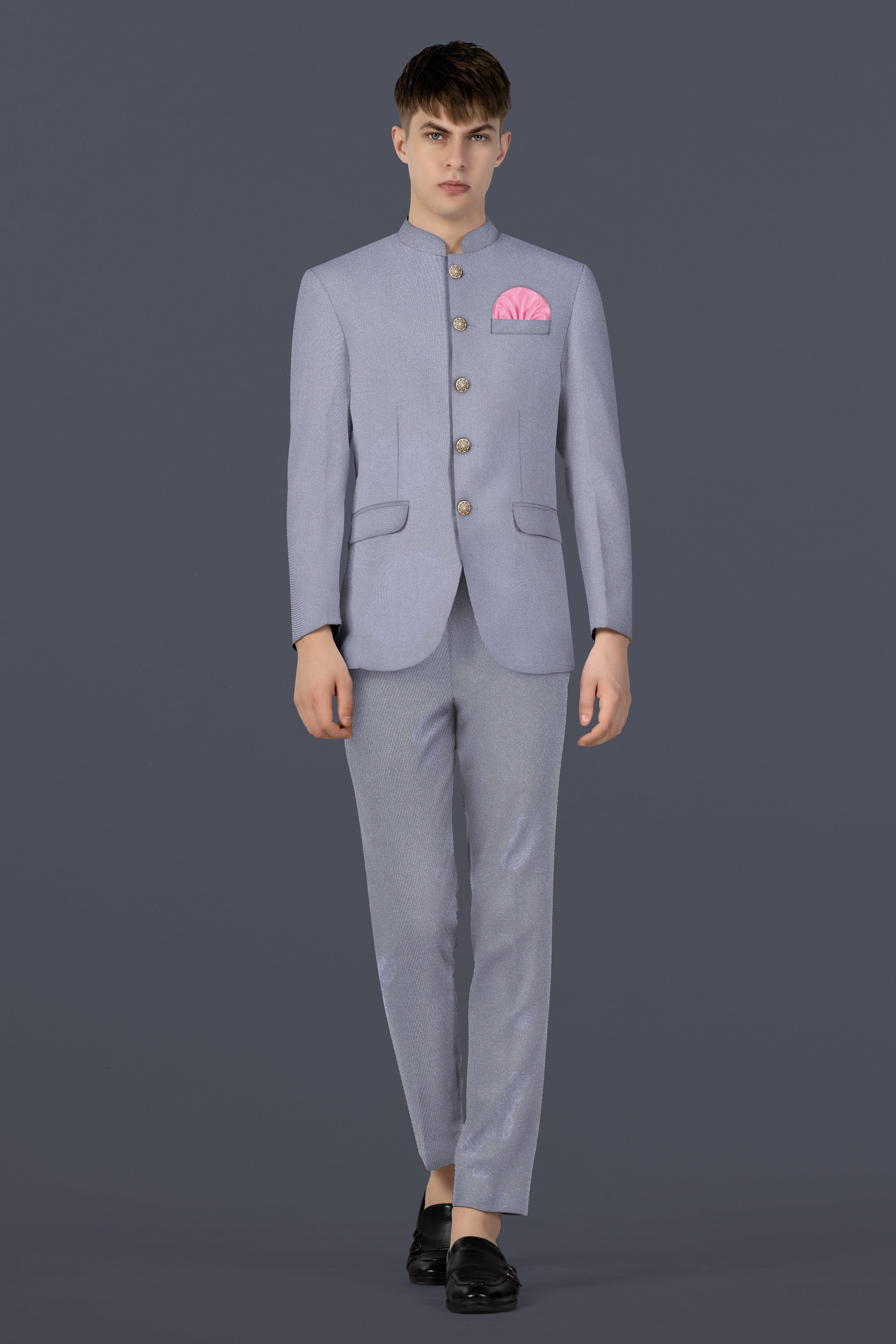 Raven Gray Solid Cotton Bandhgala Suit