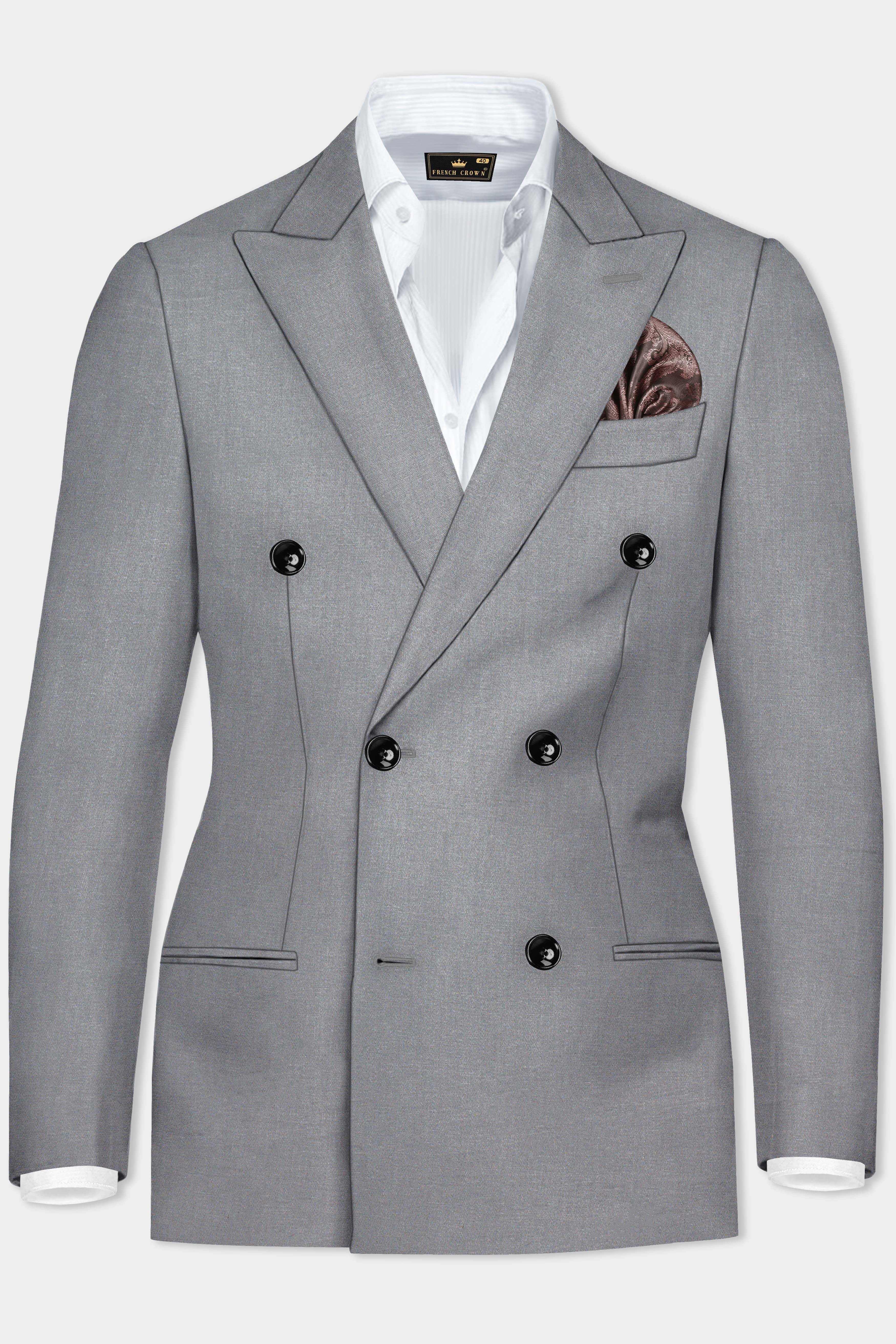 Venus Gray Solid Cotton Double Breasted Suit