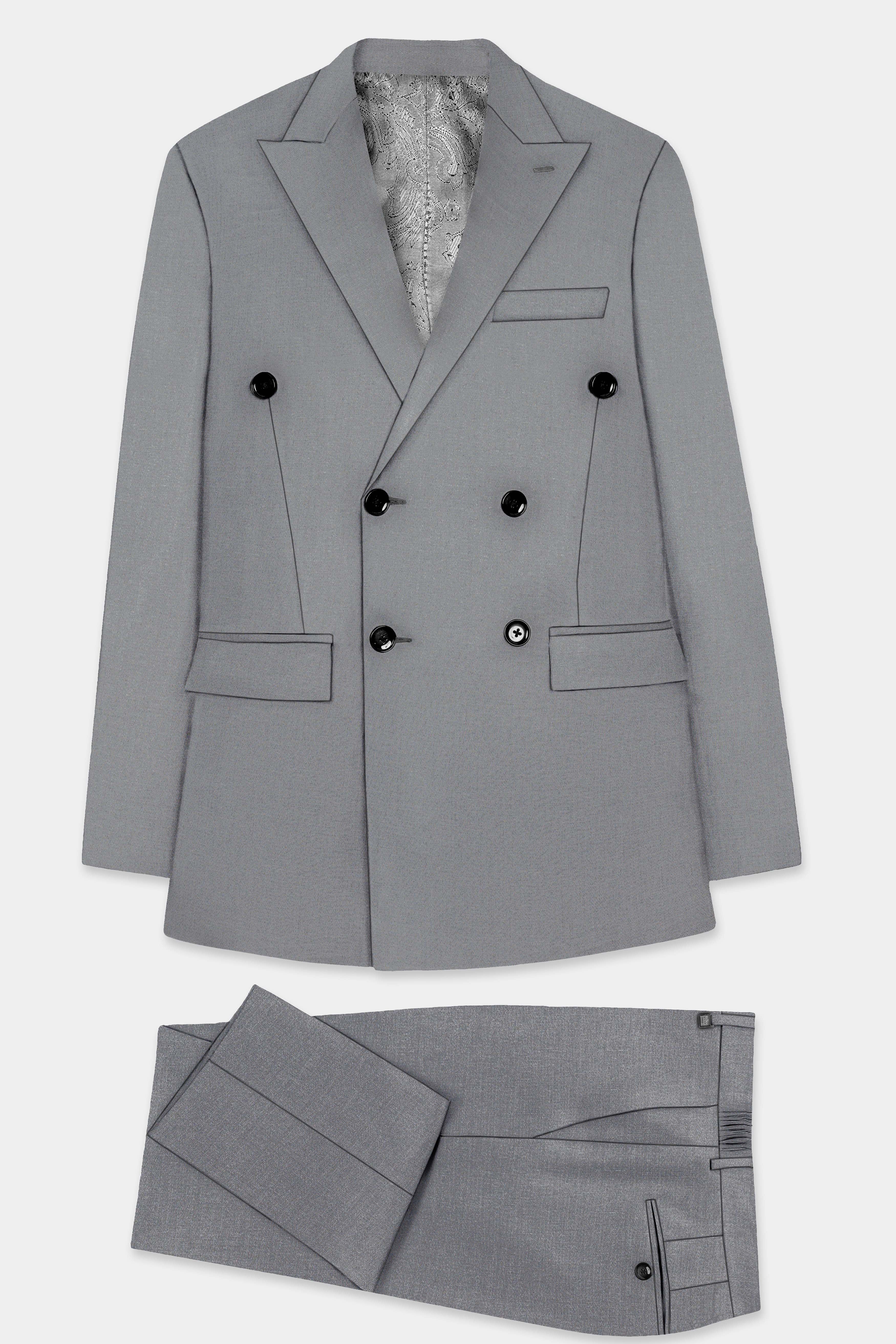 Venus Gray Solid Cotton Double Breasted Suit