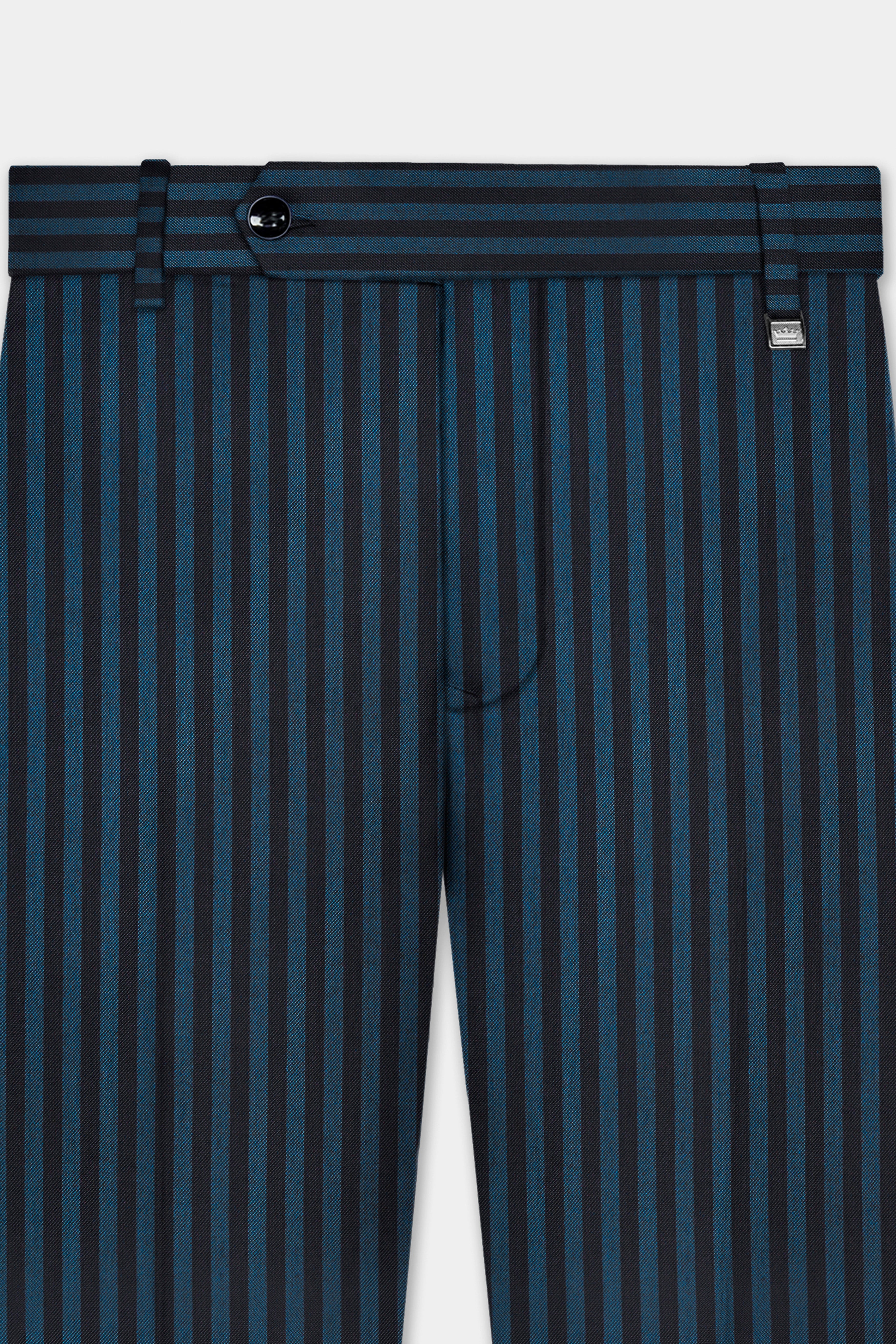 Tiber Blue And Jade Black Striped Wool Blend Double Breasted Suit