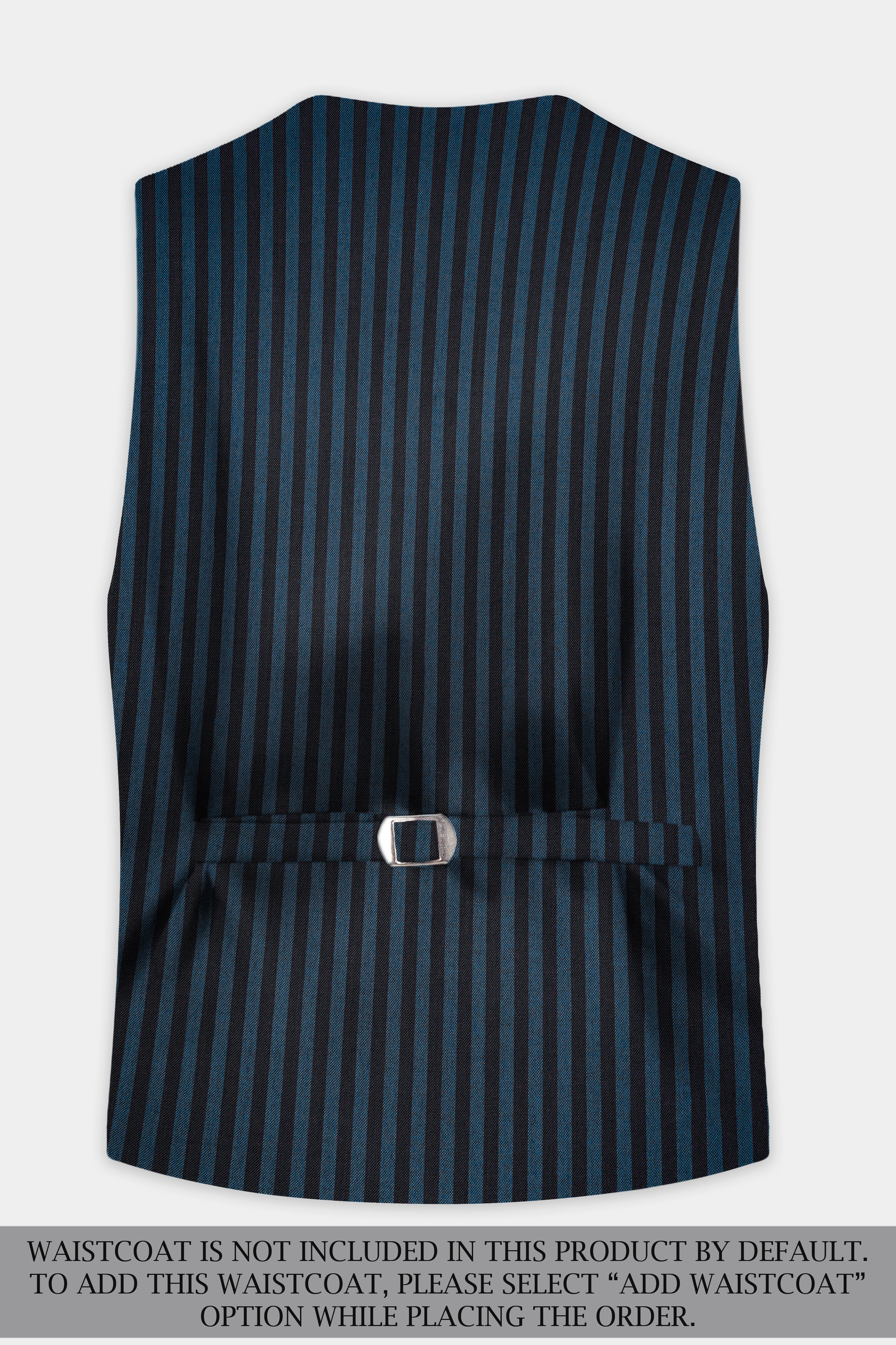 Tiber Blue And Jade Black Striped Wool Blend Double Breasted Suit