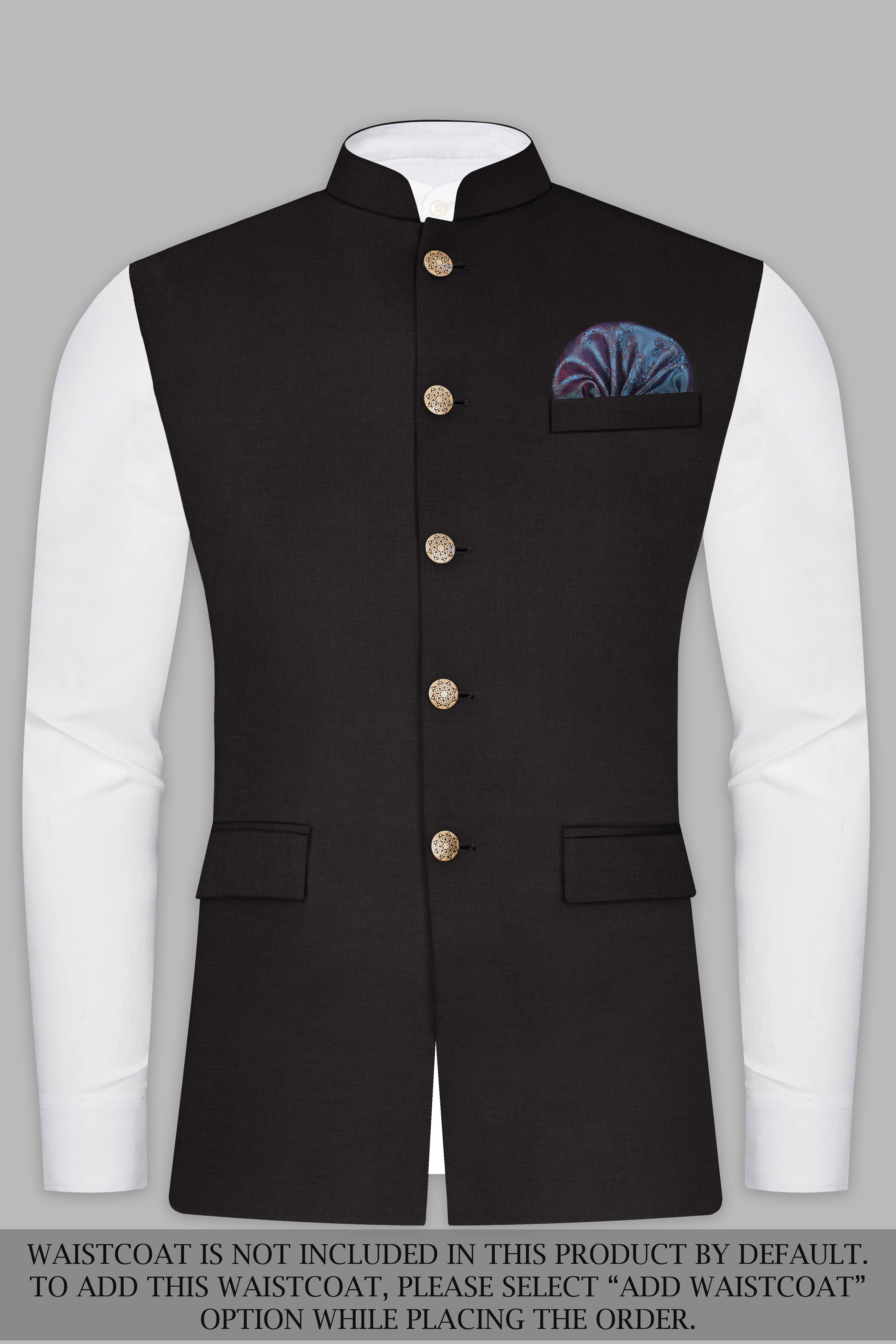 Zeus Brown Solid Wool Rich Bandhgala Suit