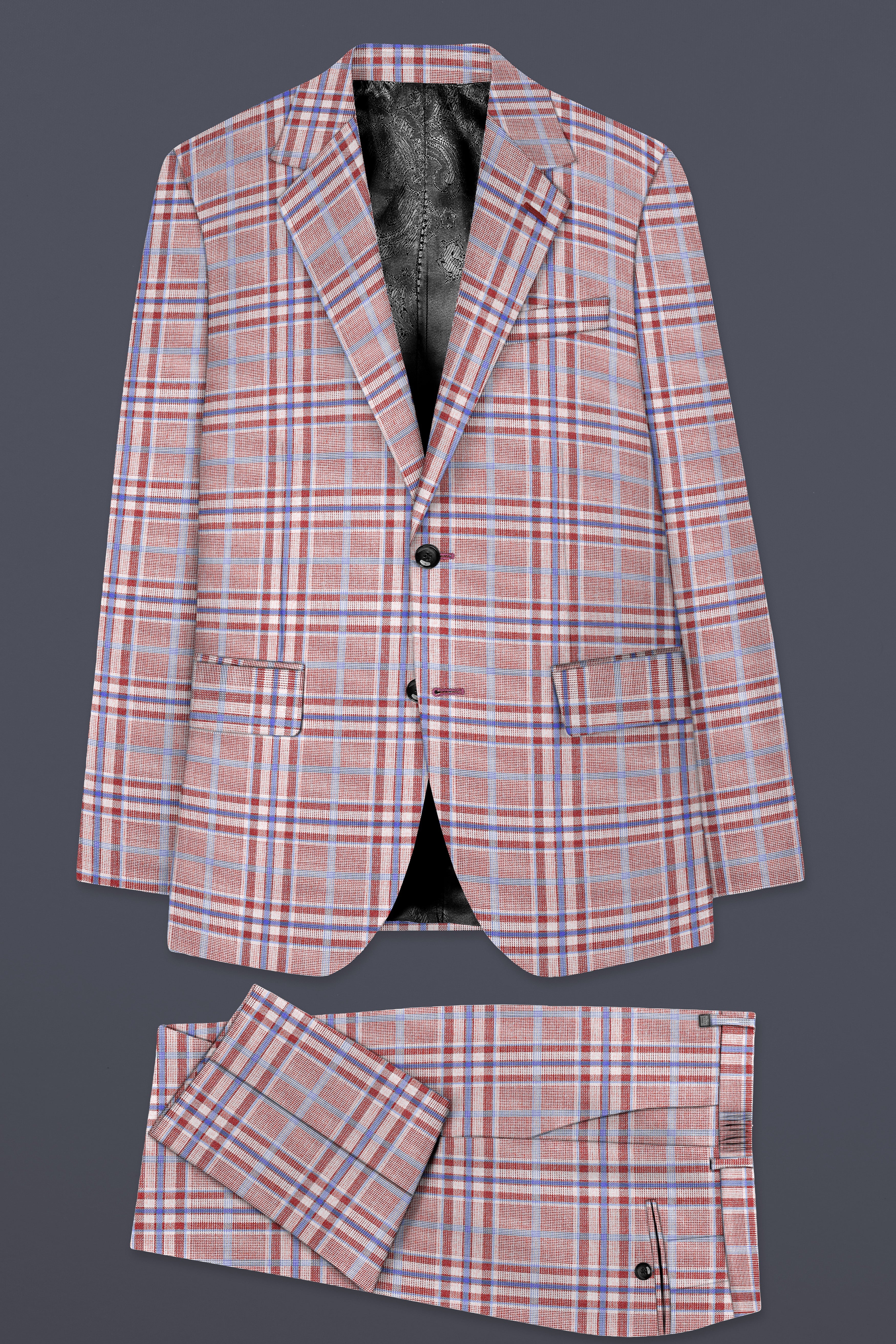 Turkish Rose Pink And Wild Blue Plaid Wool Rich Single Breasted Suit