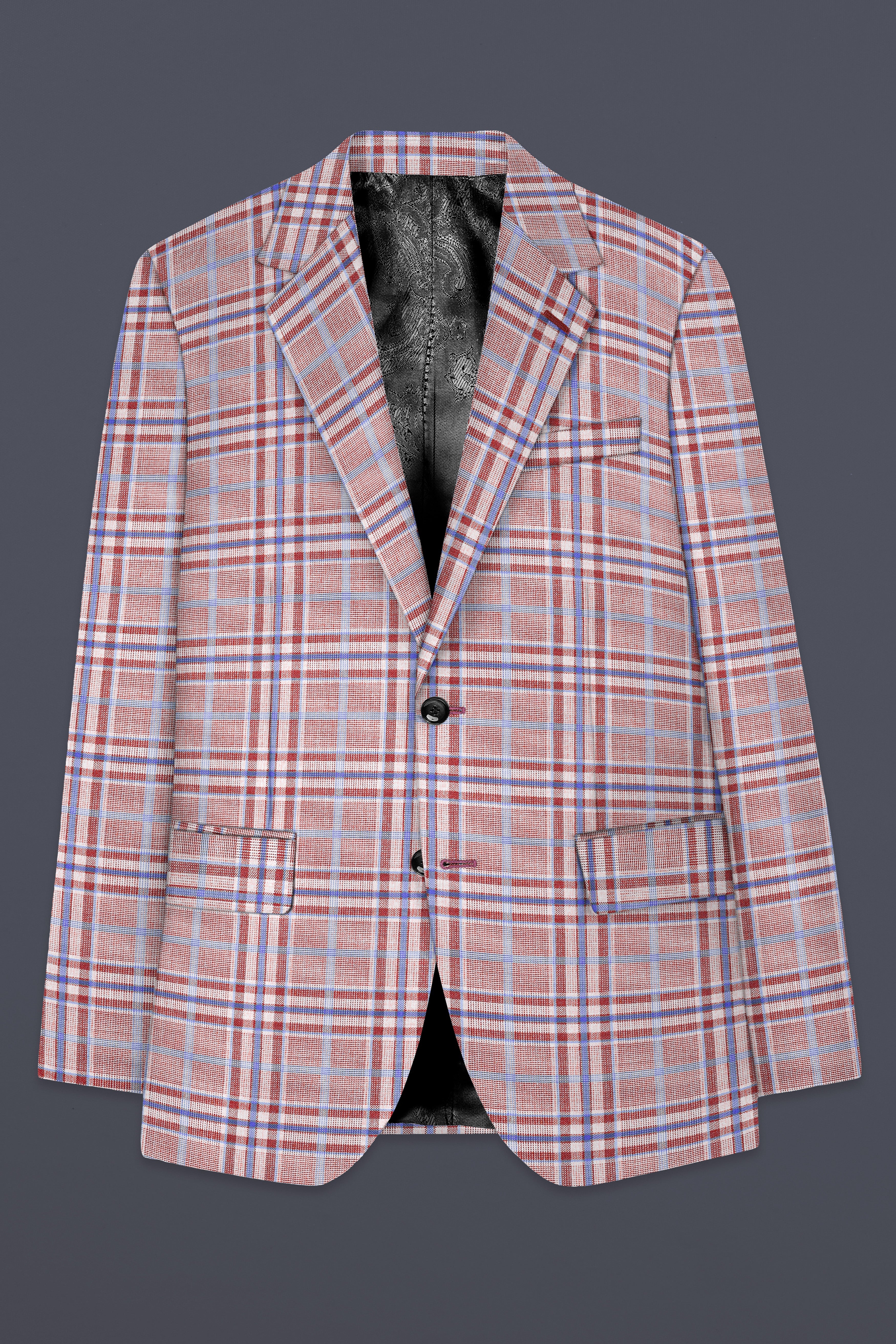 Turkish Rose Pink And Wild Blue Plaid Wool Rich Single Breasted Suit