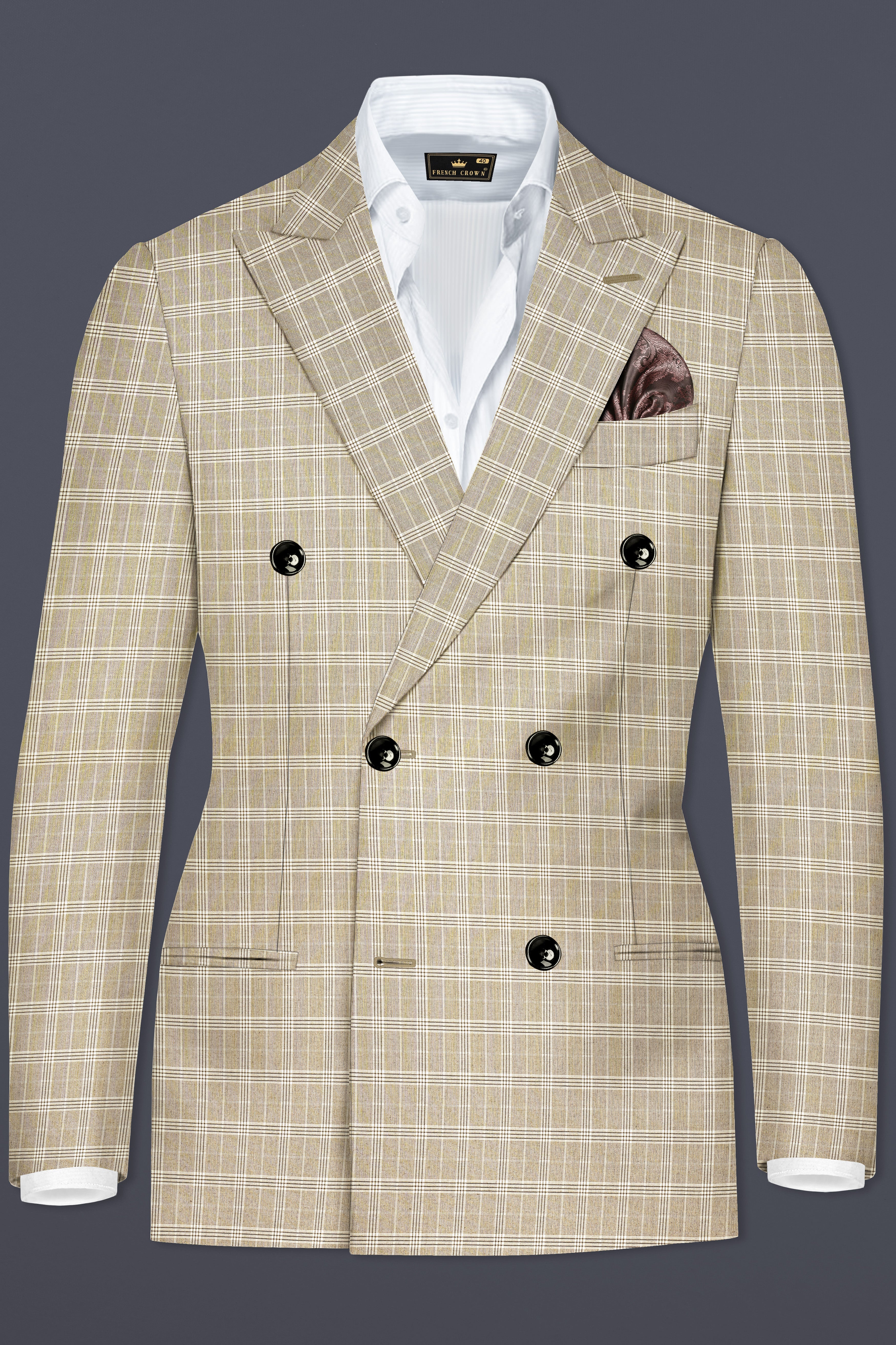 Eagle Cream Plaid Wool Rich Double Breasted Suit