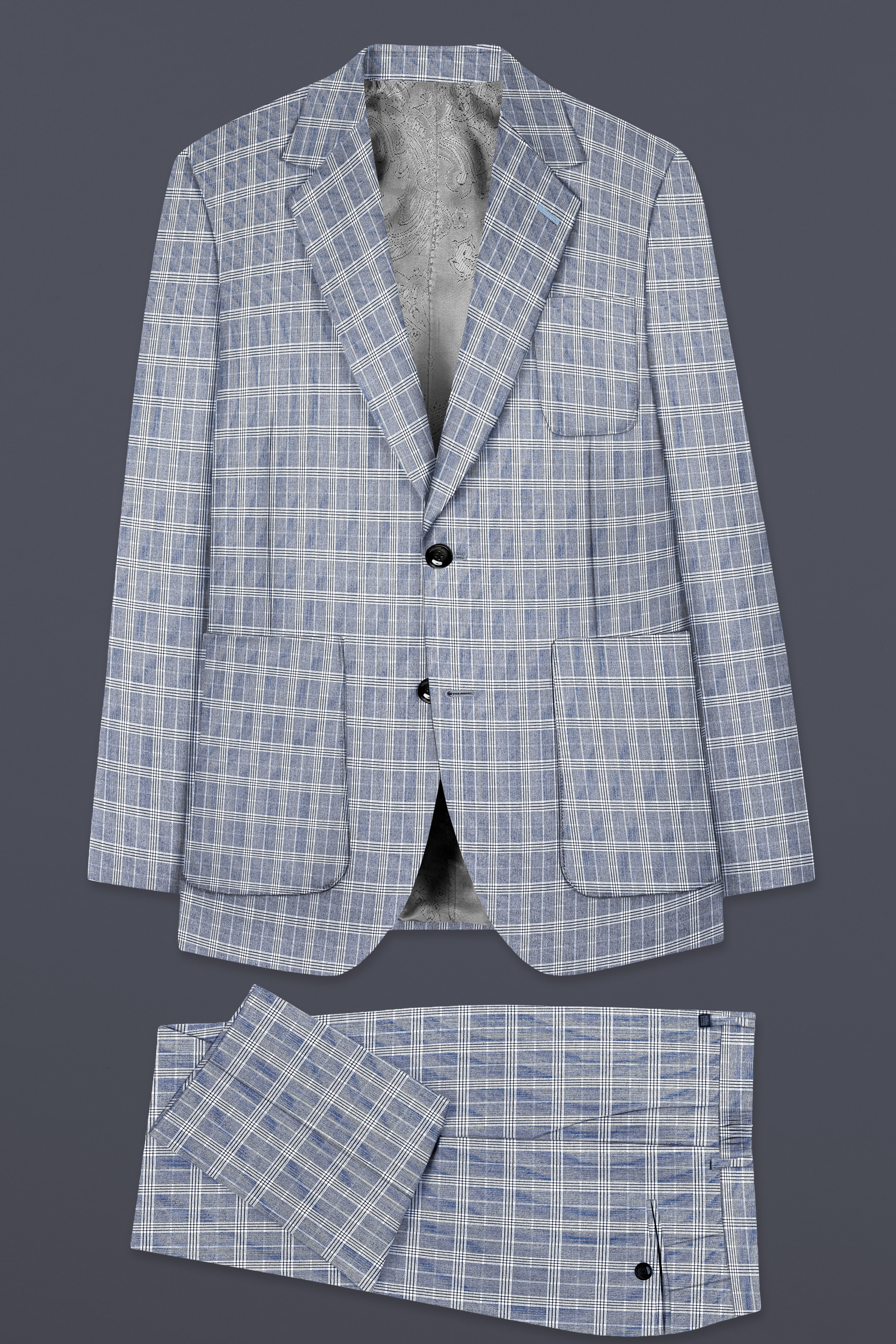 Mountain Mist Blue Plaid Wool Rich Single Breasted Sports Suit