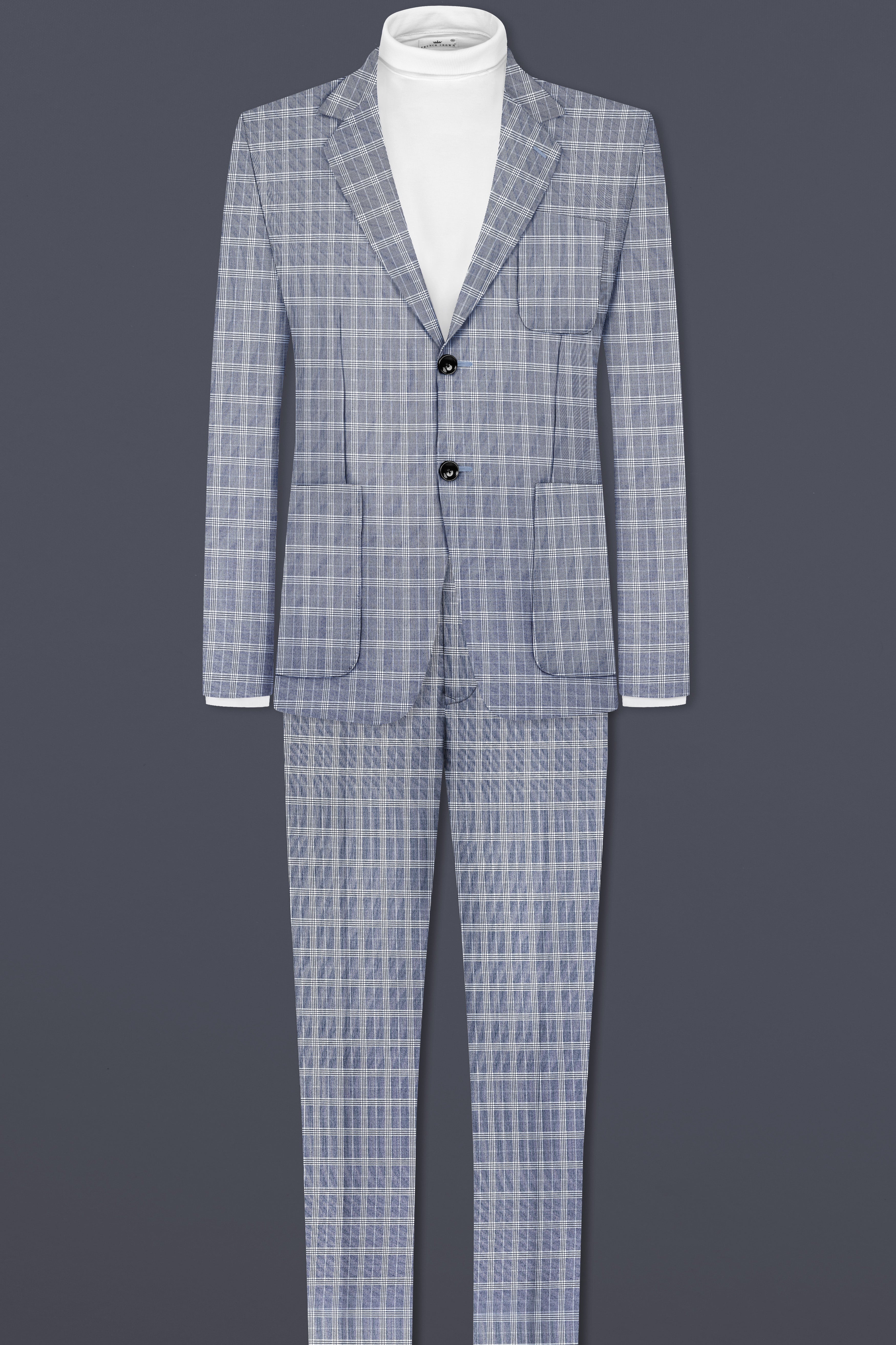 Mountain Mist Blue Plaid Wool Rich Single Breasted Sports Suit