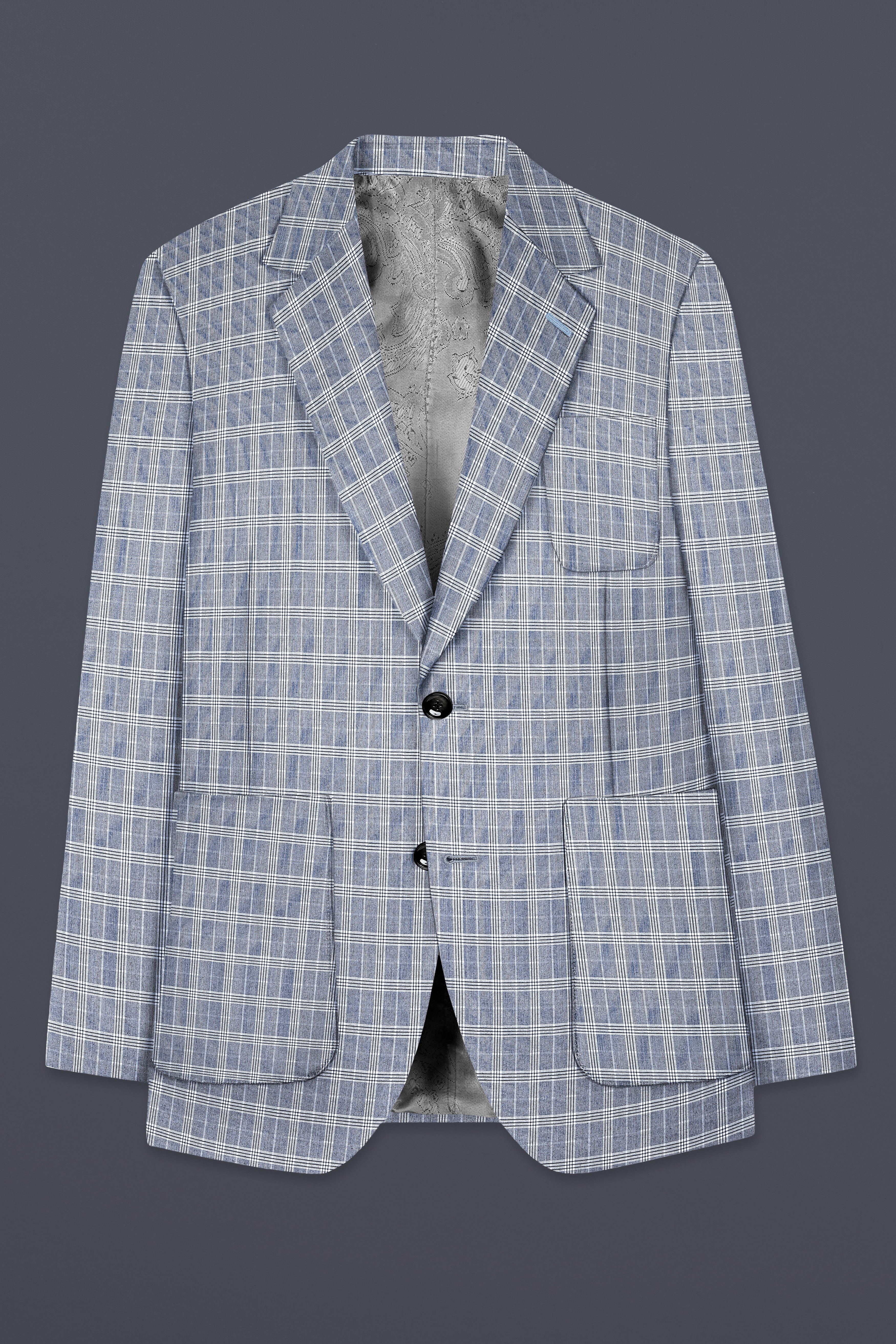 Mountain Mist Blue Plaid Wool Rich Single Breasted Sports Suit