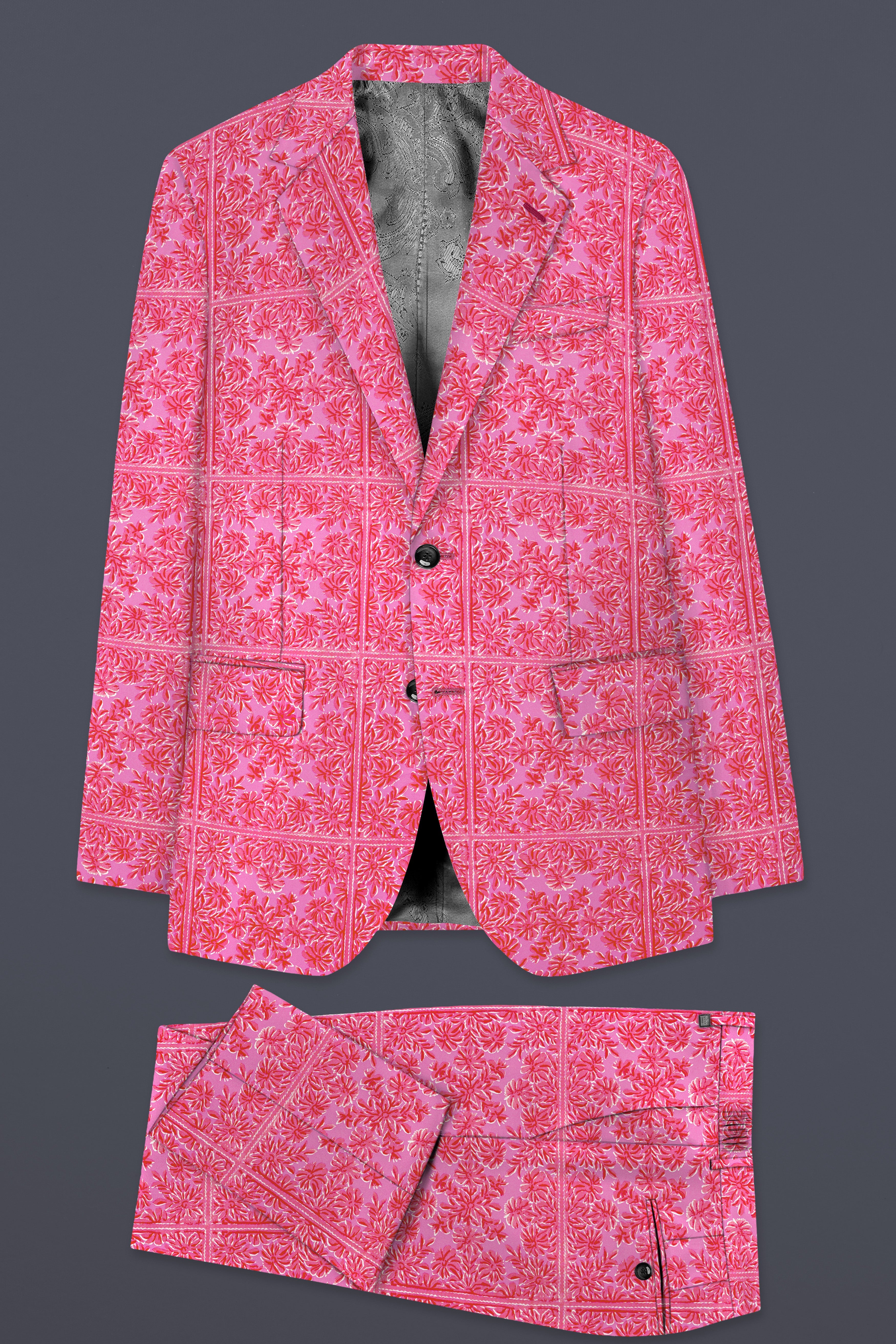 Thulian Pink Prints Cotton Single Breasted Sports Suit