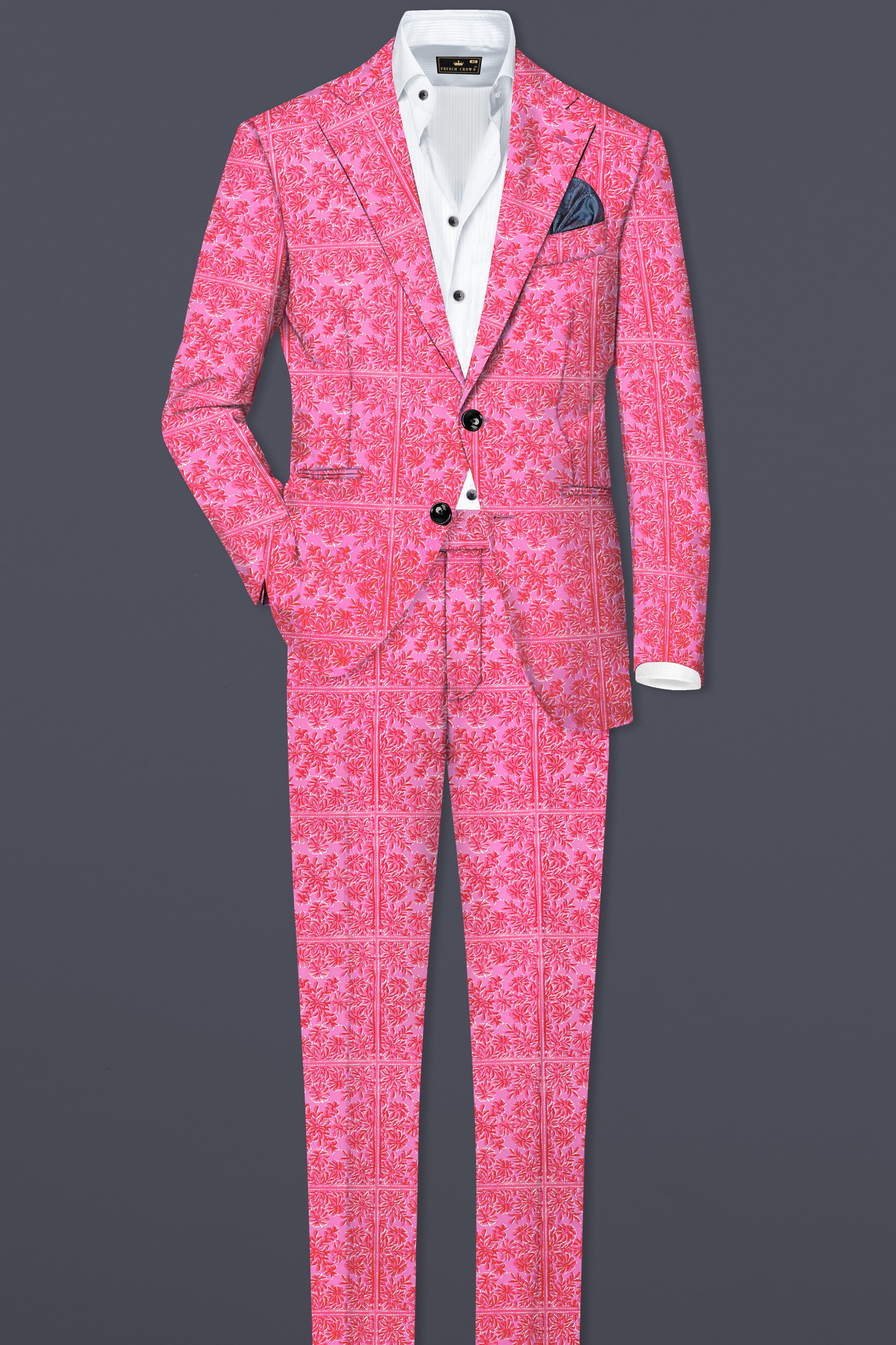 Thulian Pink Prints Cotton Single Breasted Sports Suit