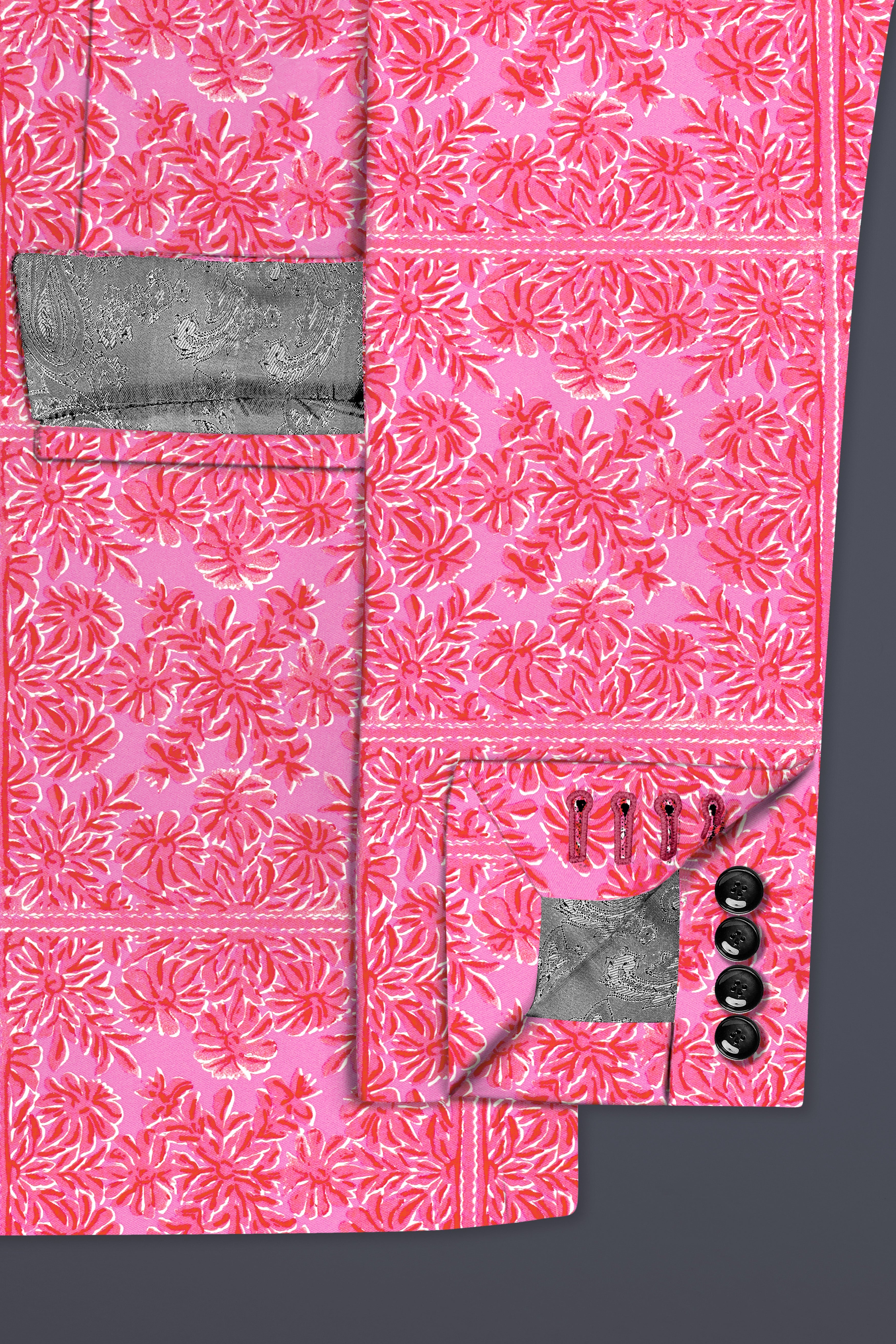 Thulian Pink Prints Cotton Single Breasted Sports Suit