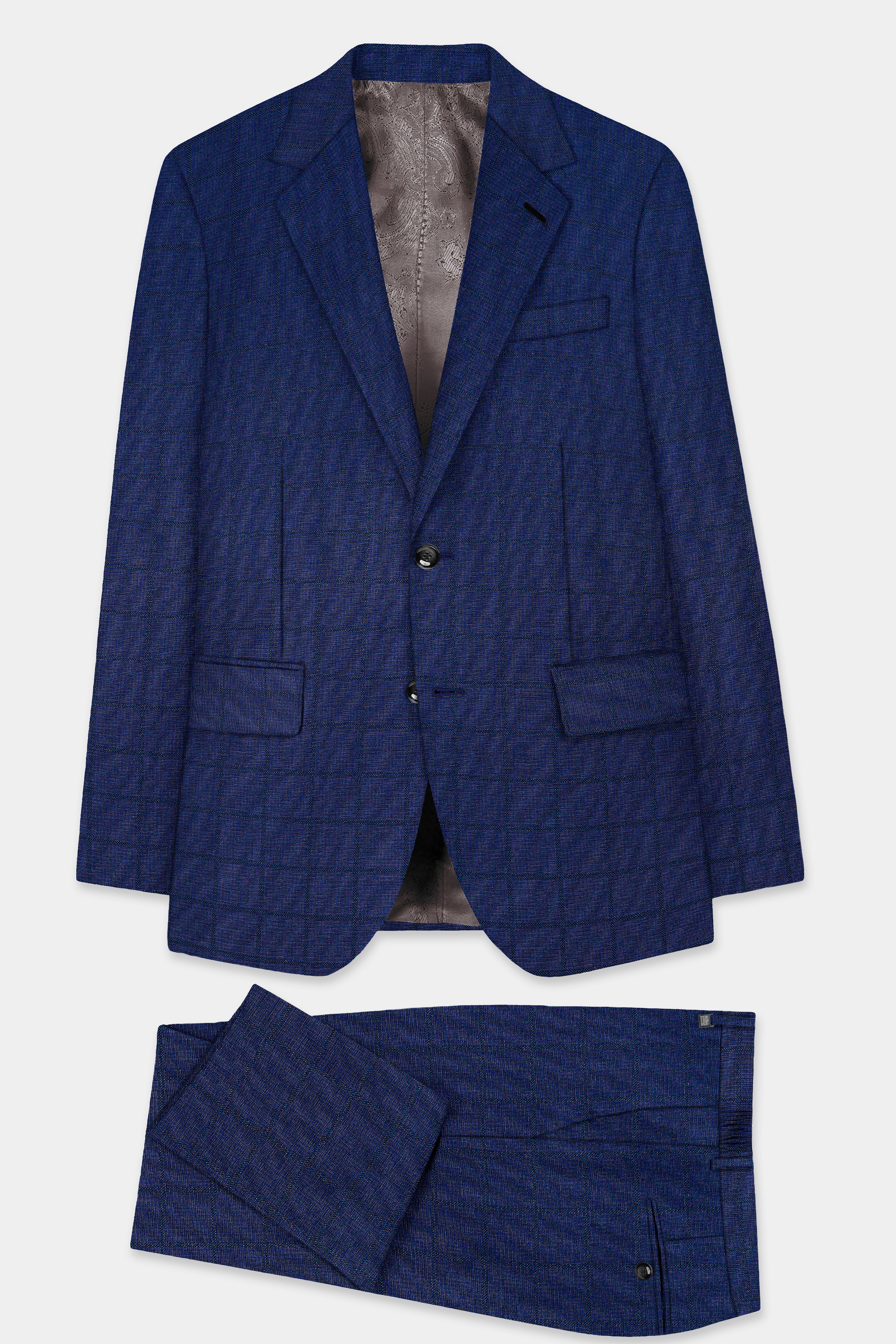 Tealish Blue Plaid Wool Rich Single Breasted Suit