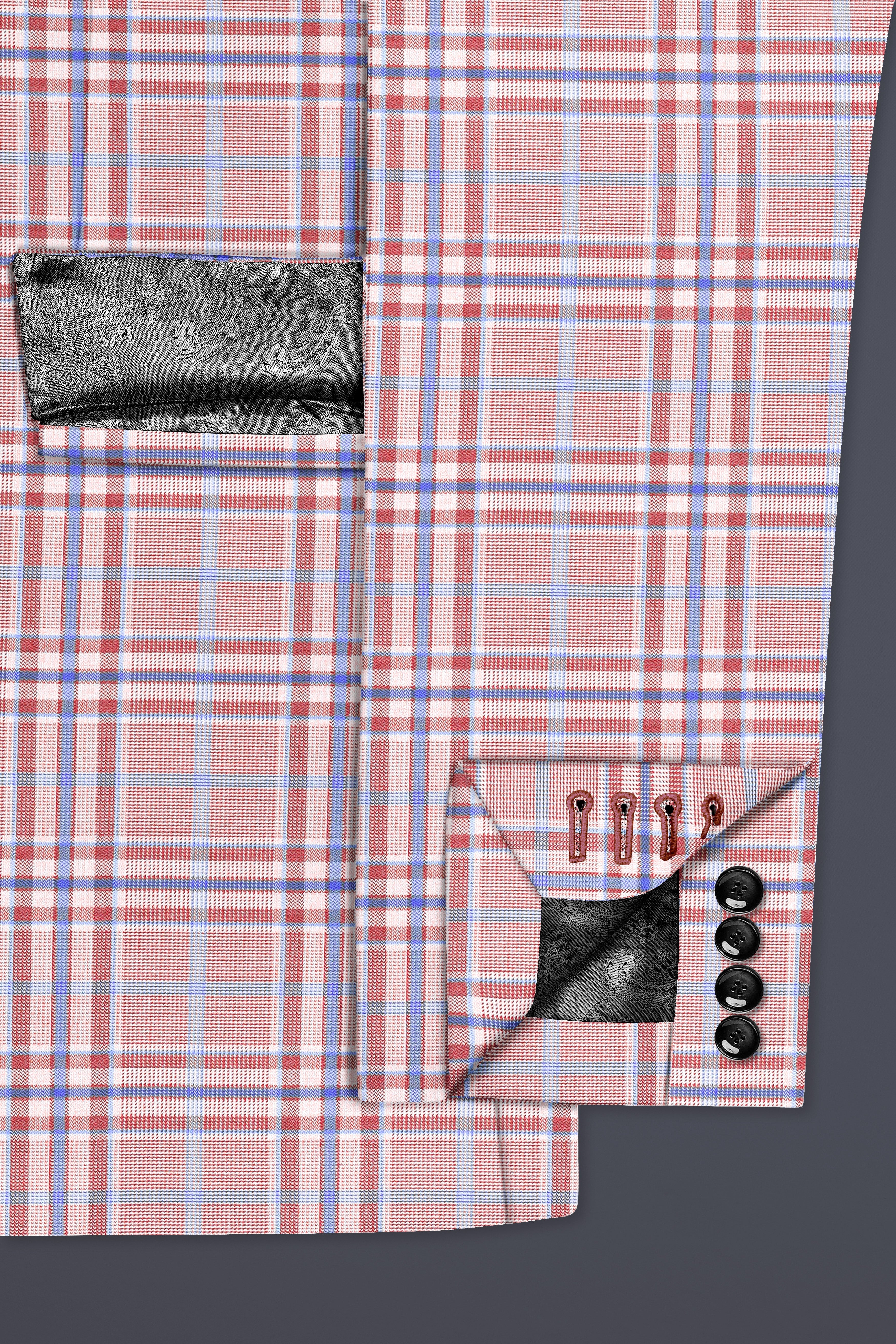 Turkish Rose Pink And Wild Blue Plaid Wool Rich Double Breasted Suit