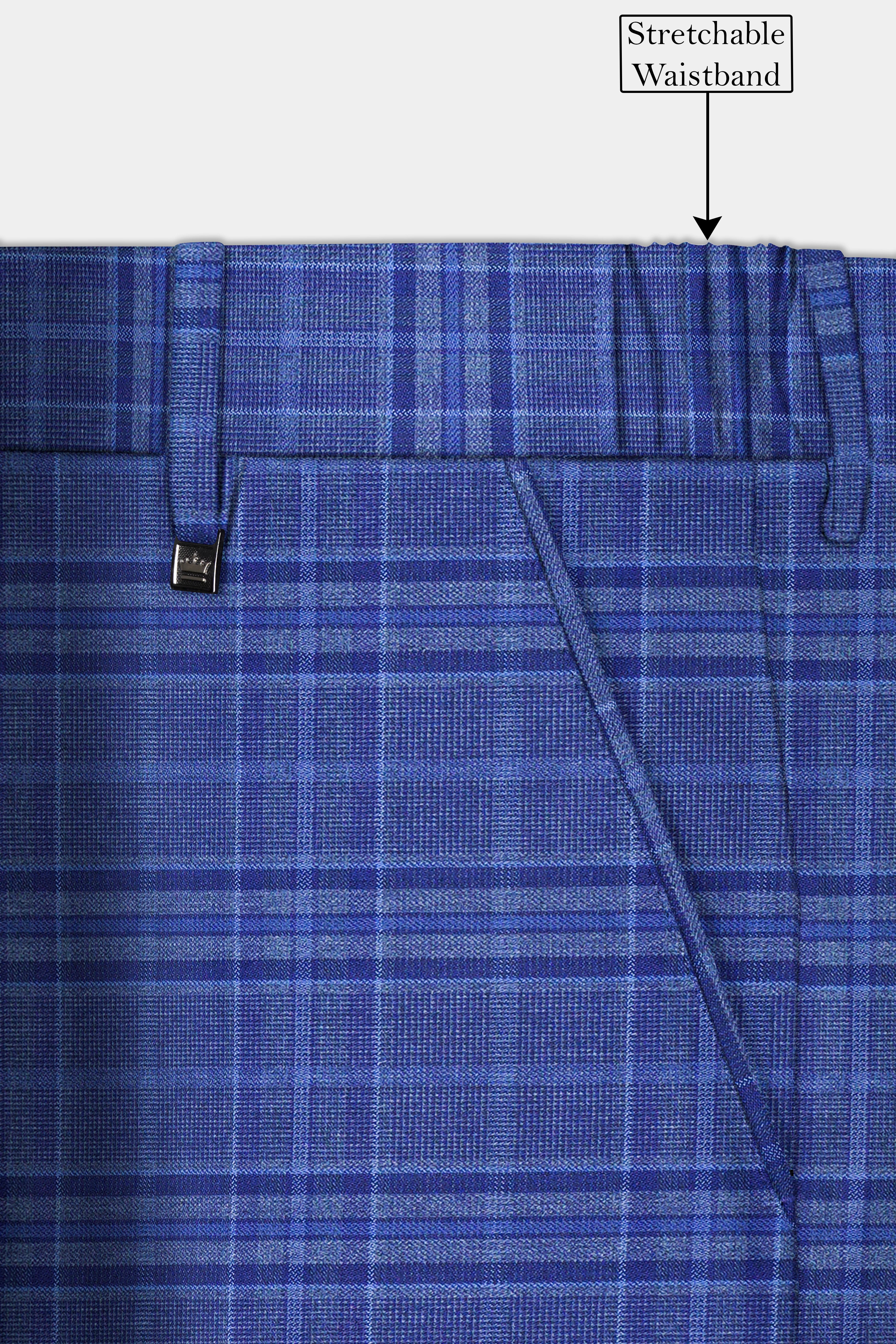 Chambray Blue Plaid Wool Rich Single Breasted Suit