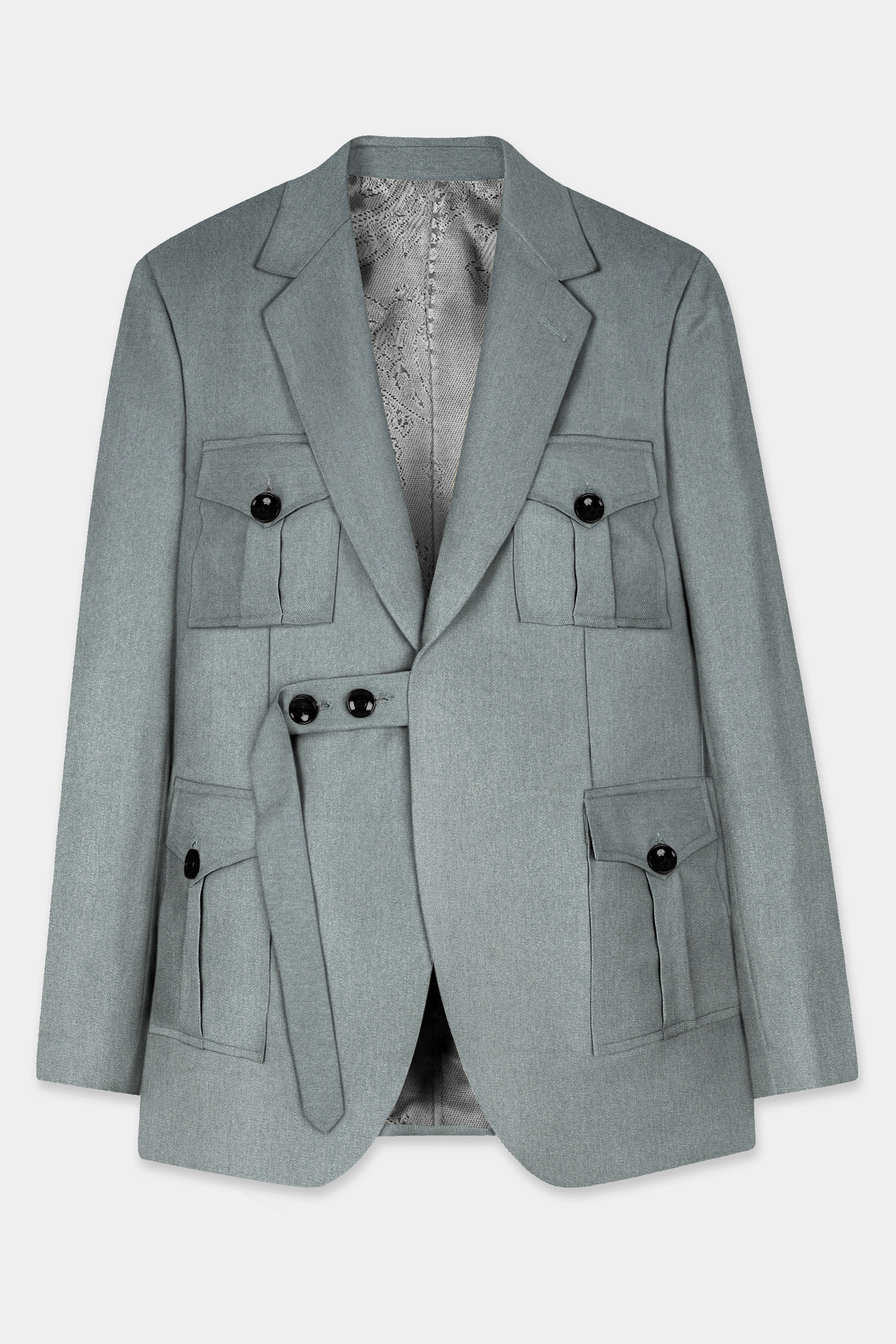 Smokey Gray Solid Cotton Belt Closure Designer Suit