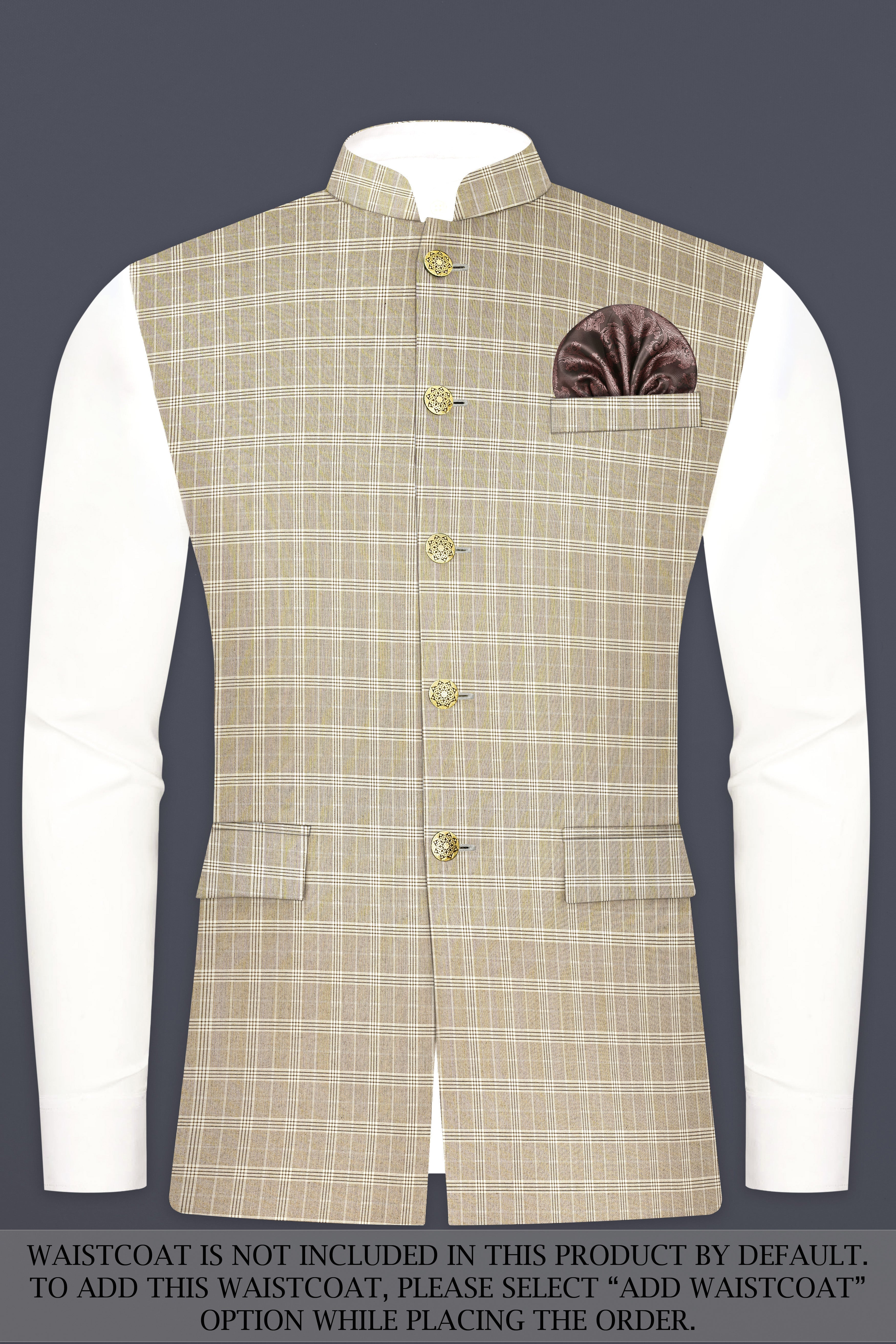 Eagle Cream Plaid Wool Rich Bandhgala Suit