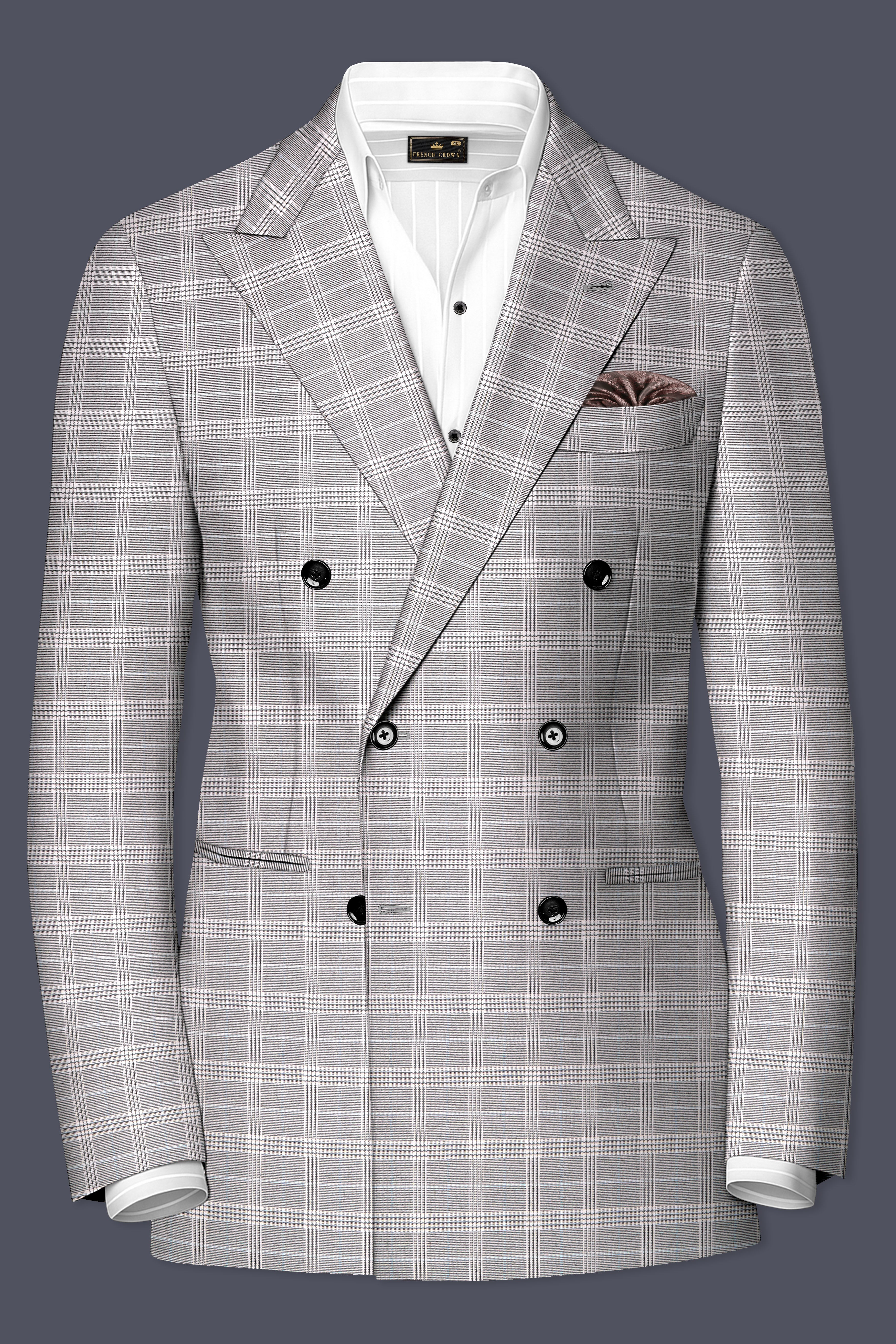 Monsoon Gray Plaid Wool Rich Double Breasted Suit