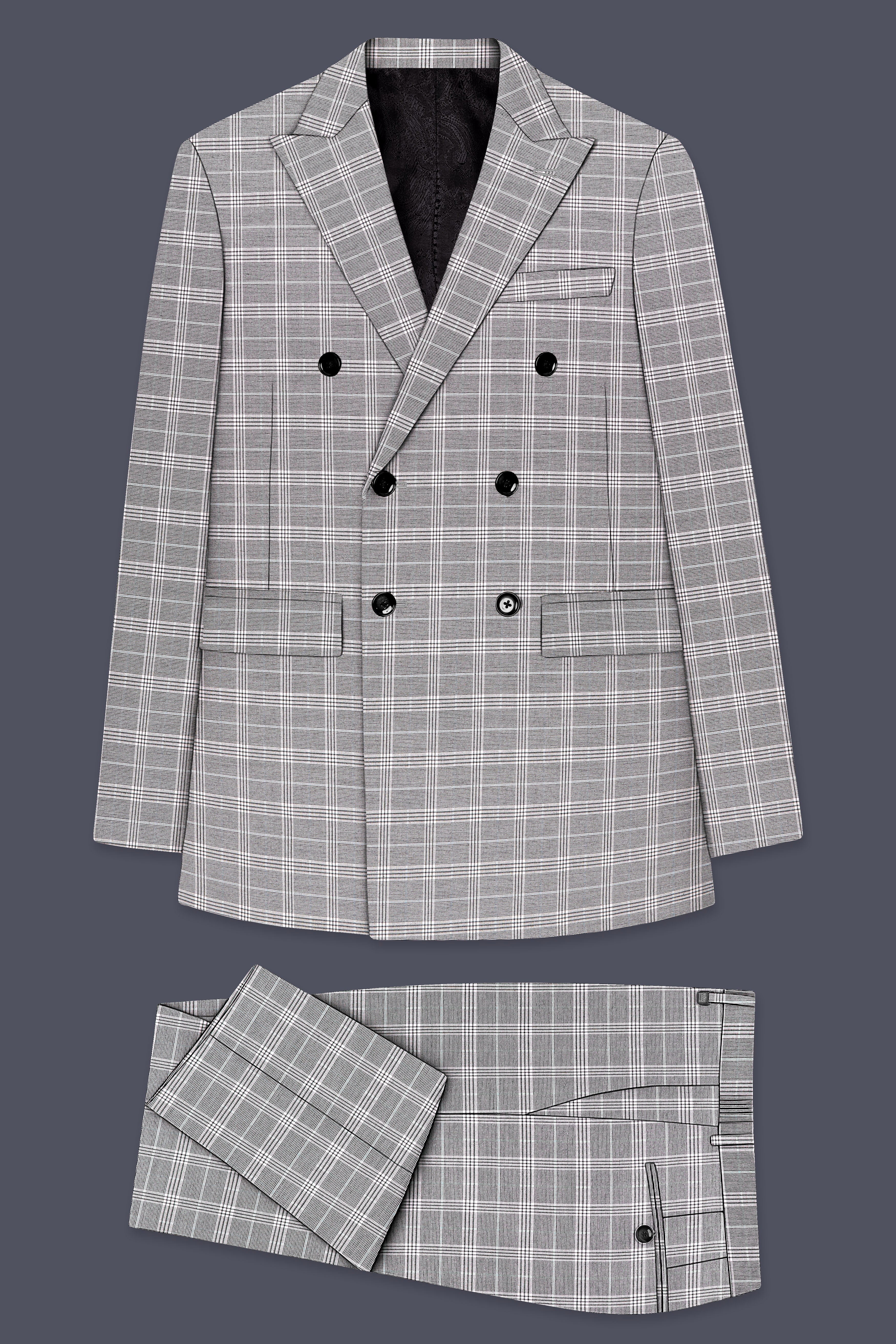 Monsoon Gray Plaid Wool Rich Double Breasted Suit