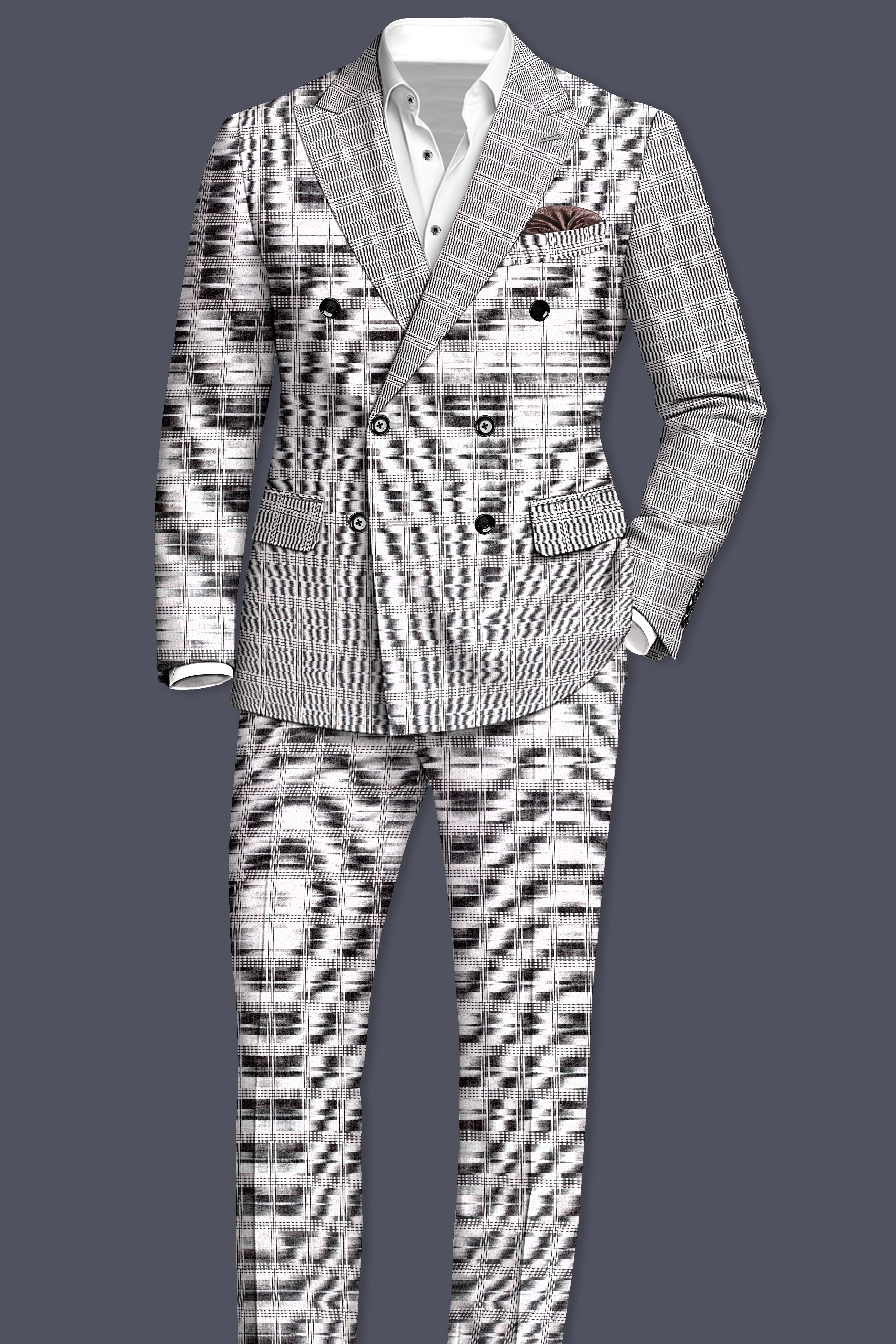 Monsoon Gray Plaid Wool Rich Double Breasted Suit