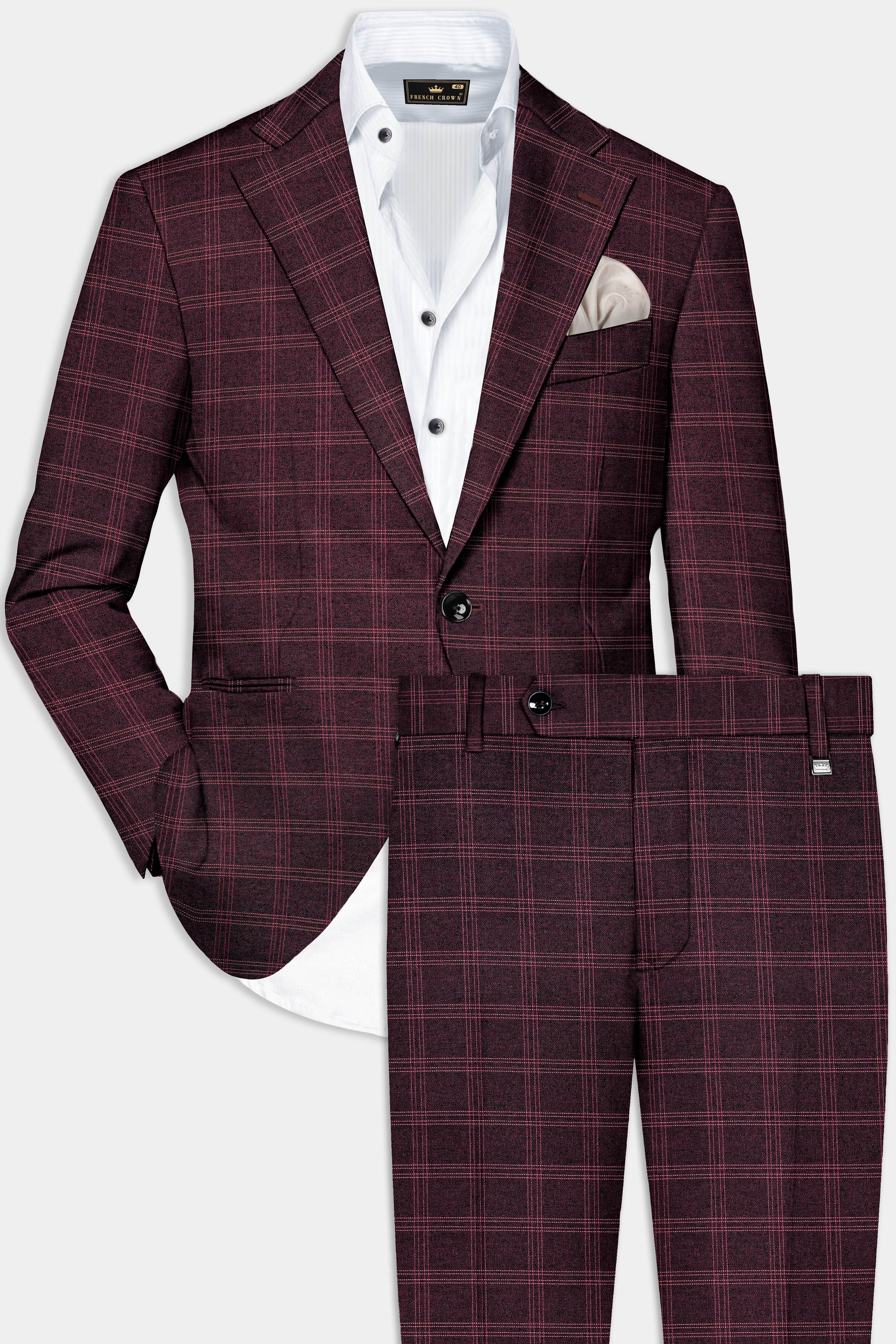 Russett Maroon Plaid Wool Rich Single Breasted Suit