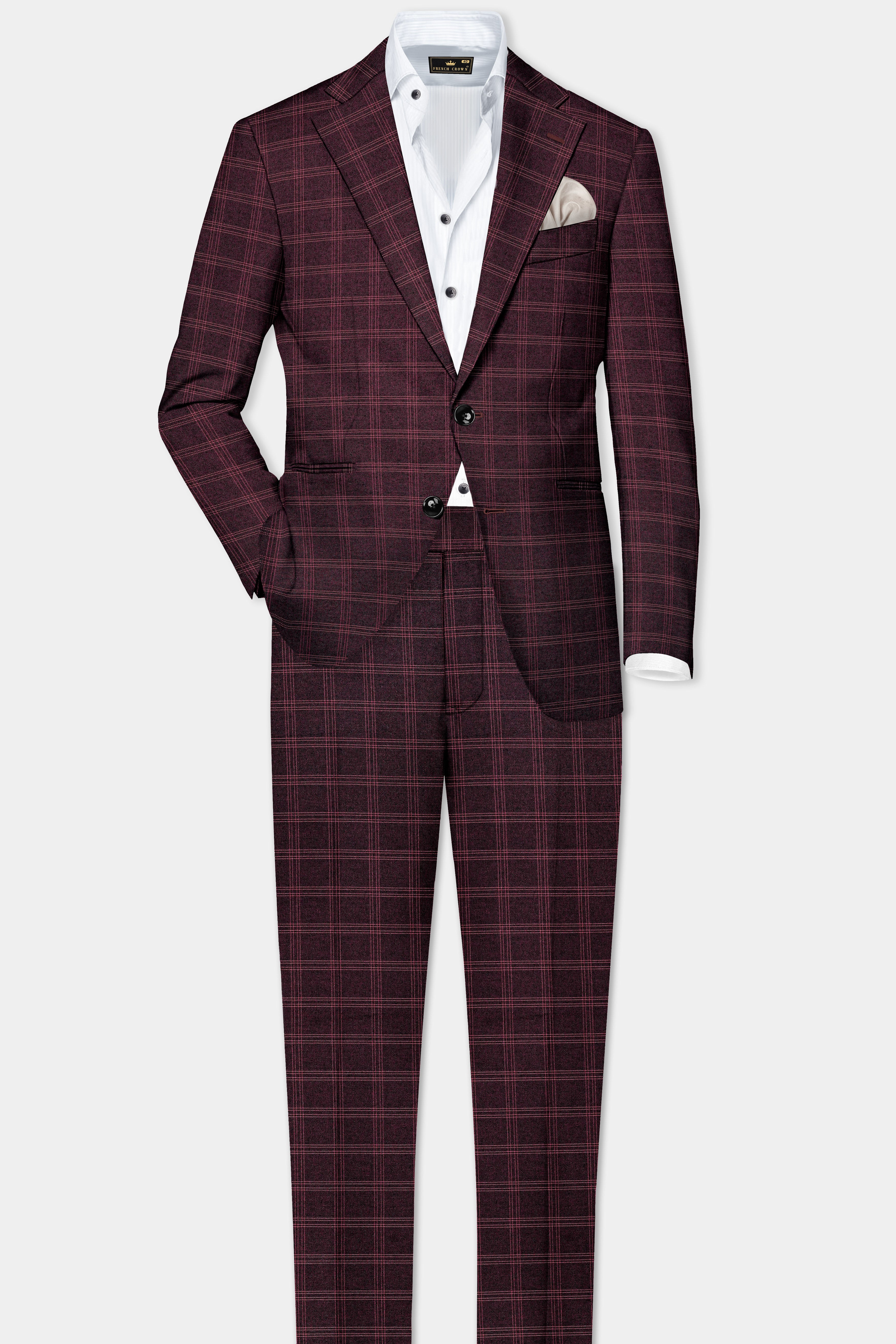 Russett Maroon Plaid Wool Rich Single Breasted Suit