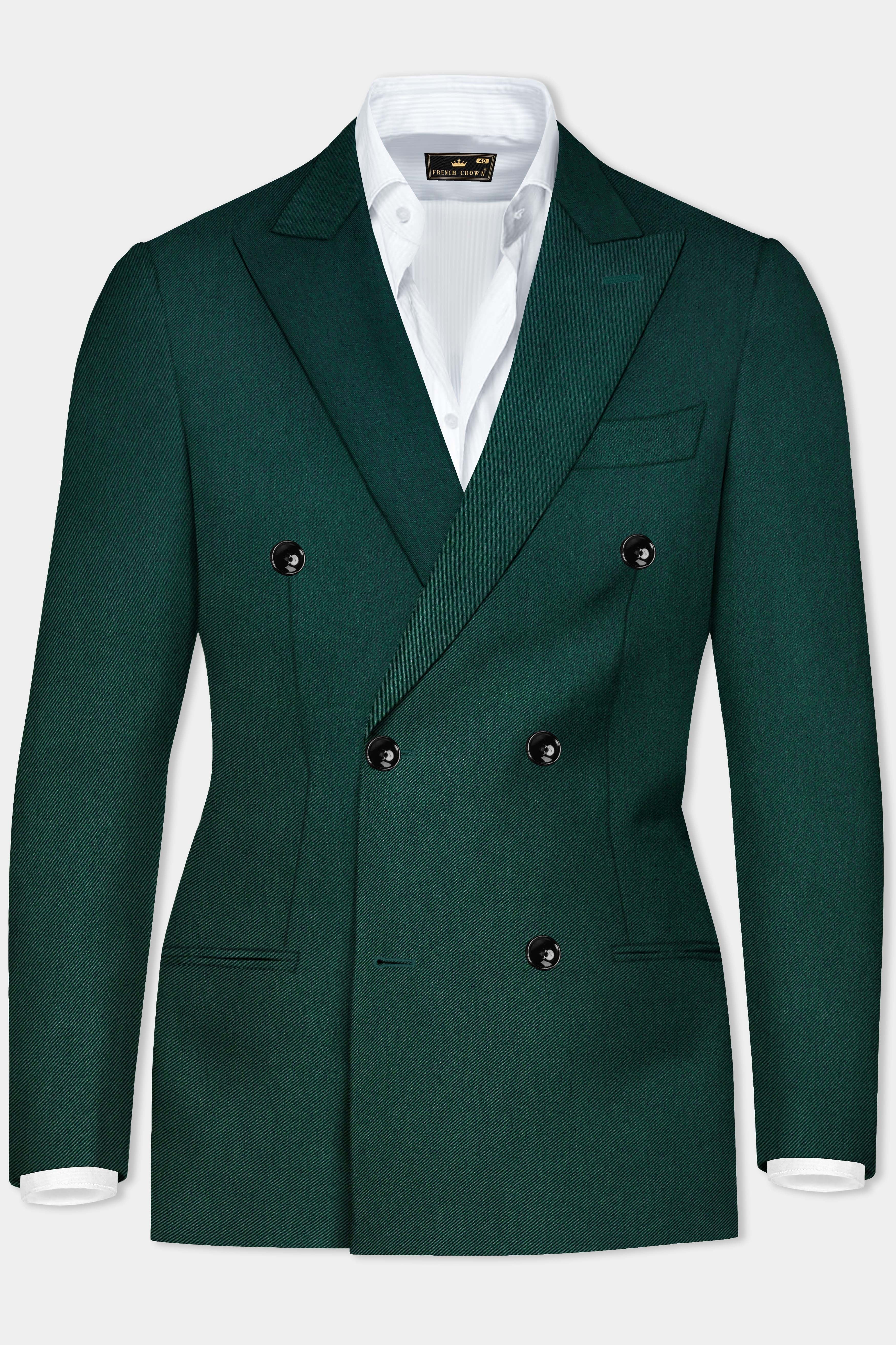 Phthalo Green Solid Cotton Double Breasted Suit