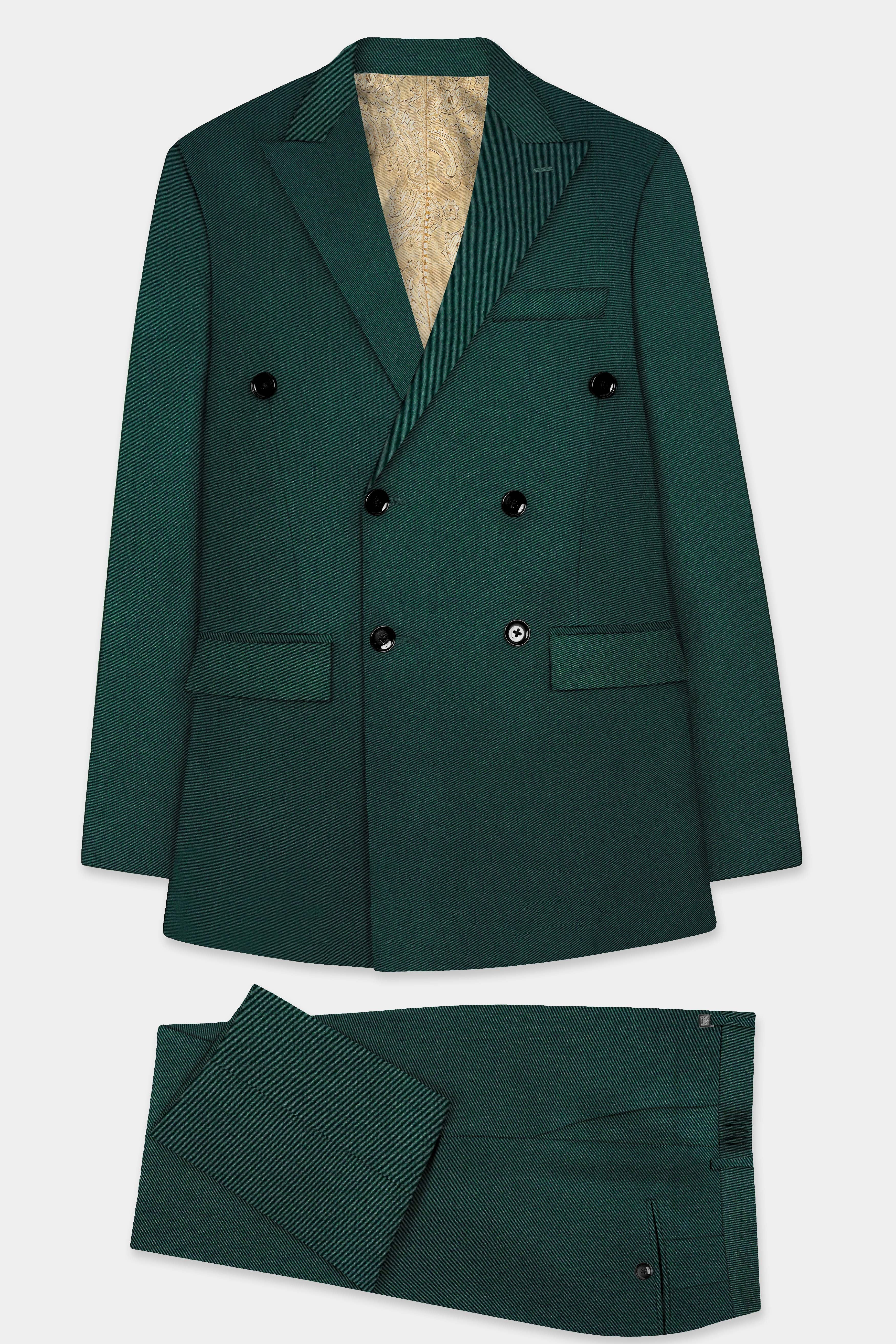 Phthalo Green Solid Cotton Double Breasted Suit