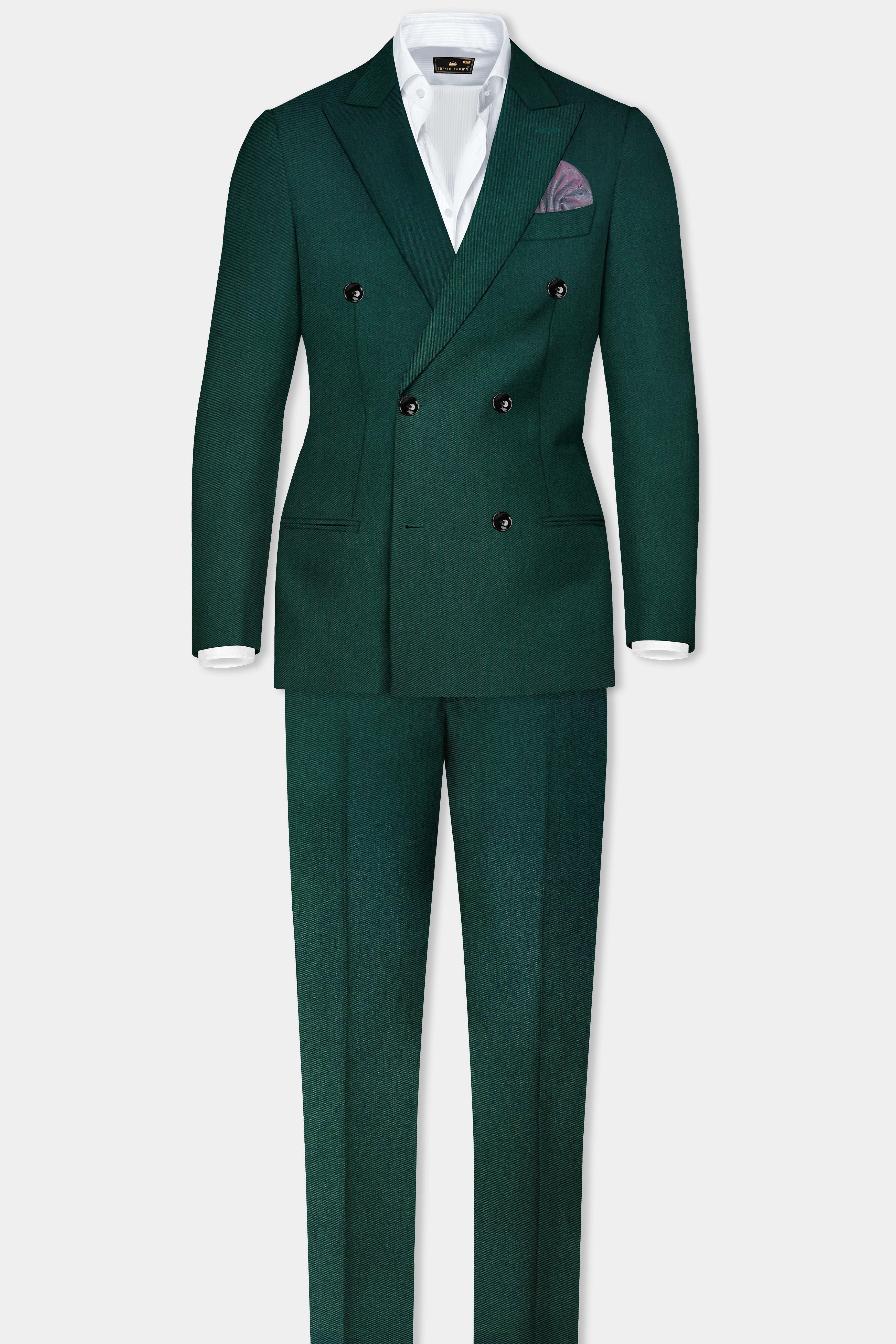 Phthalo Green Solid Cotton Double Breasted Suit