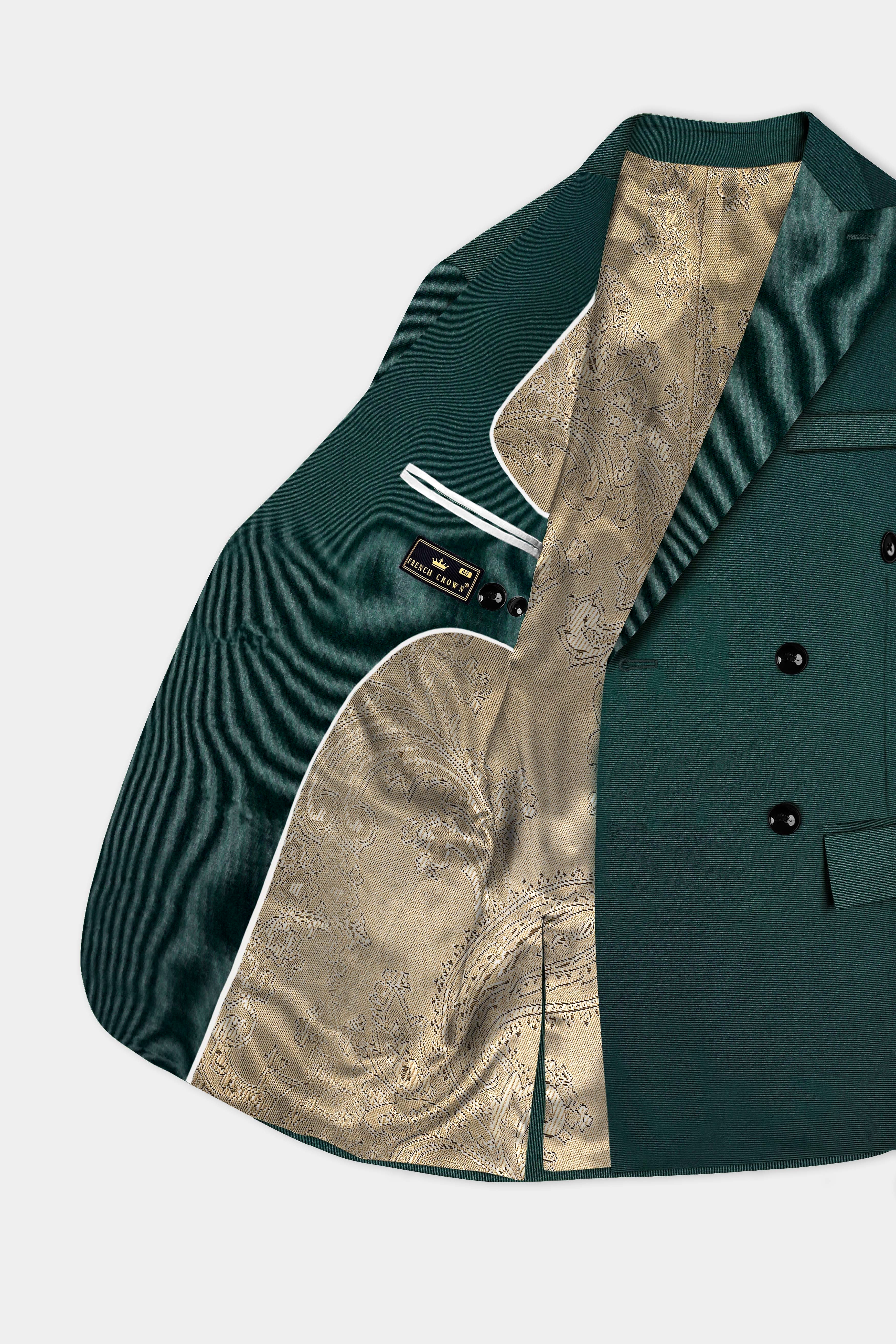 Phthalo Green Solid Cotton Double Breasted Suit