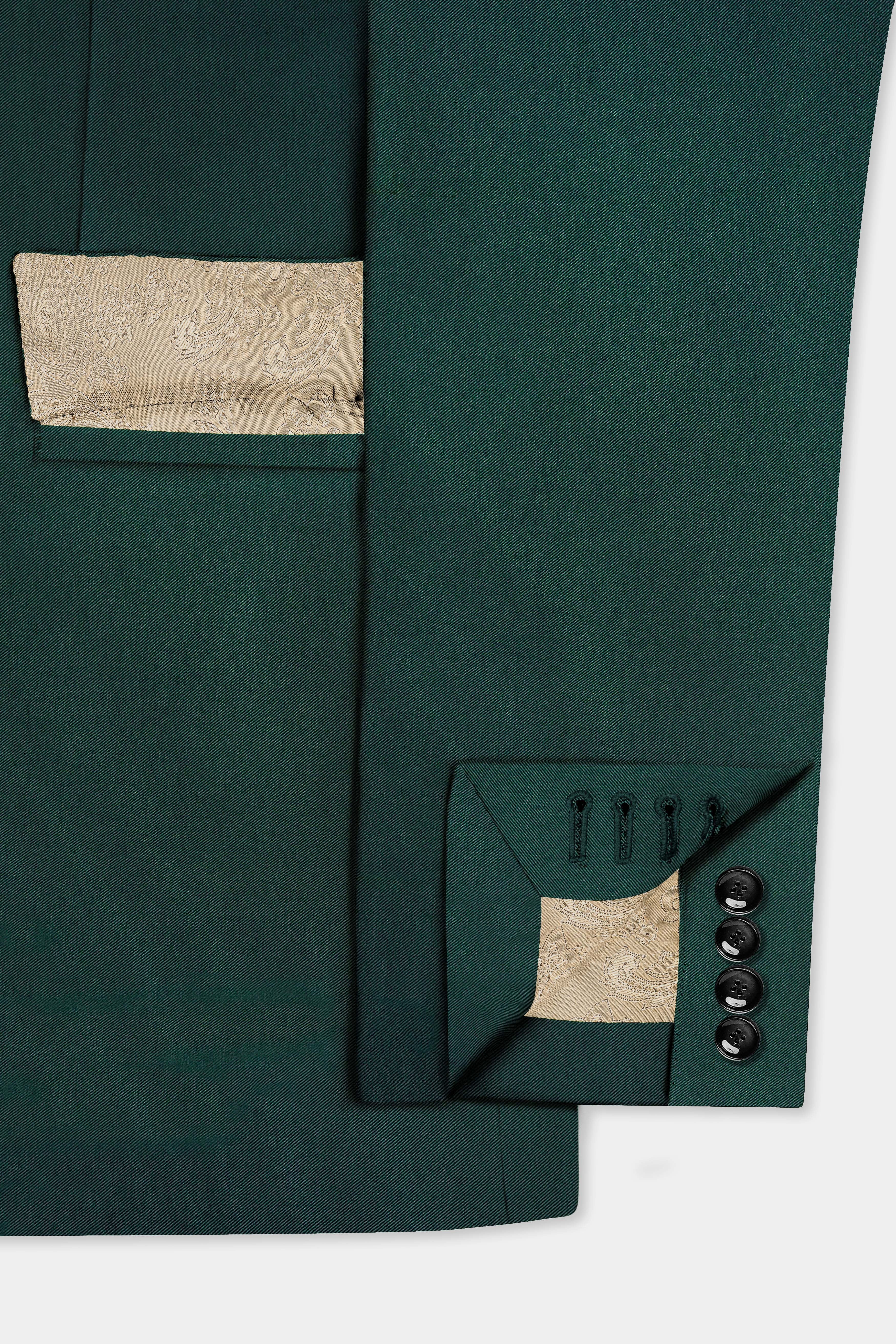 Phthalo Green Solid Cotton Double Breasted Suit