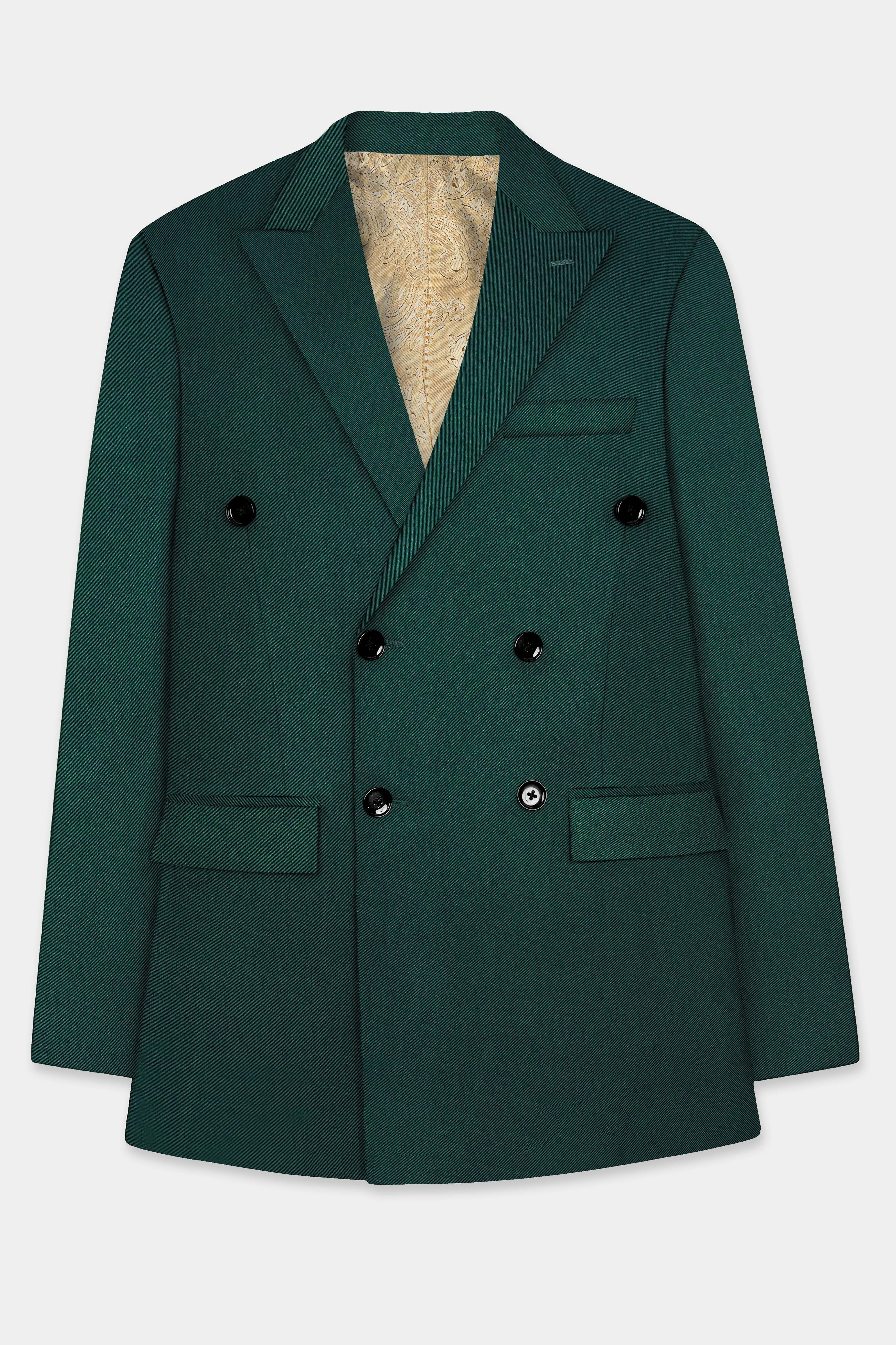 Phthalo Green Solid Cotton Double Breasted Suit