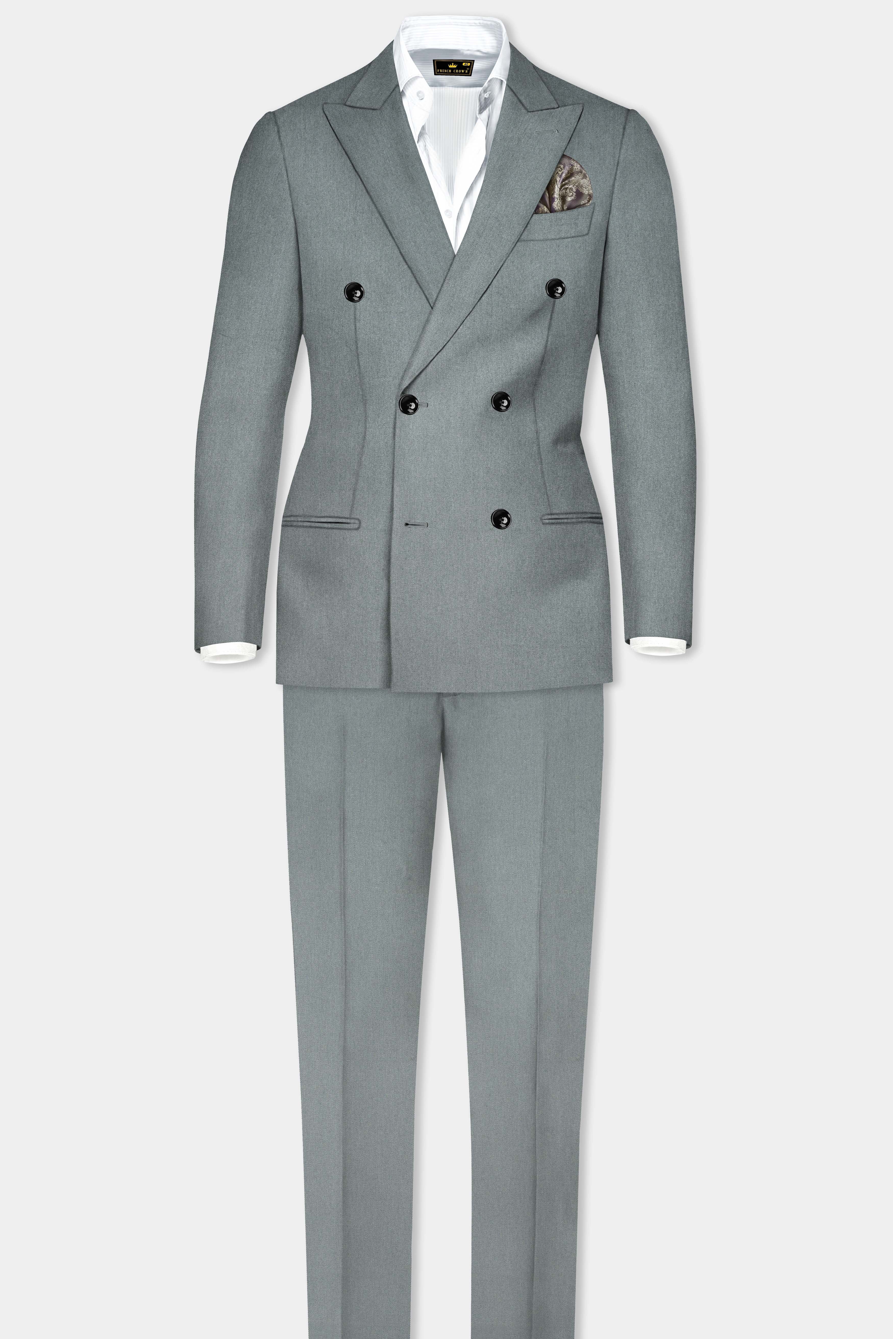 Smokey Gray Solid Cotton Double Breasted Suit