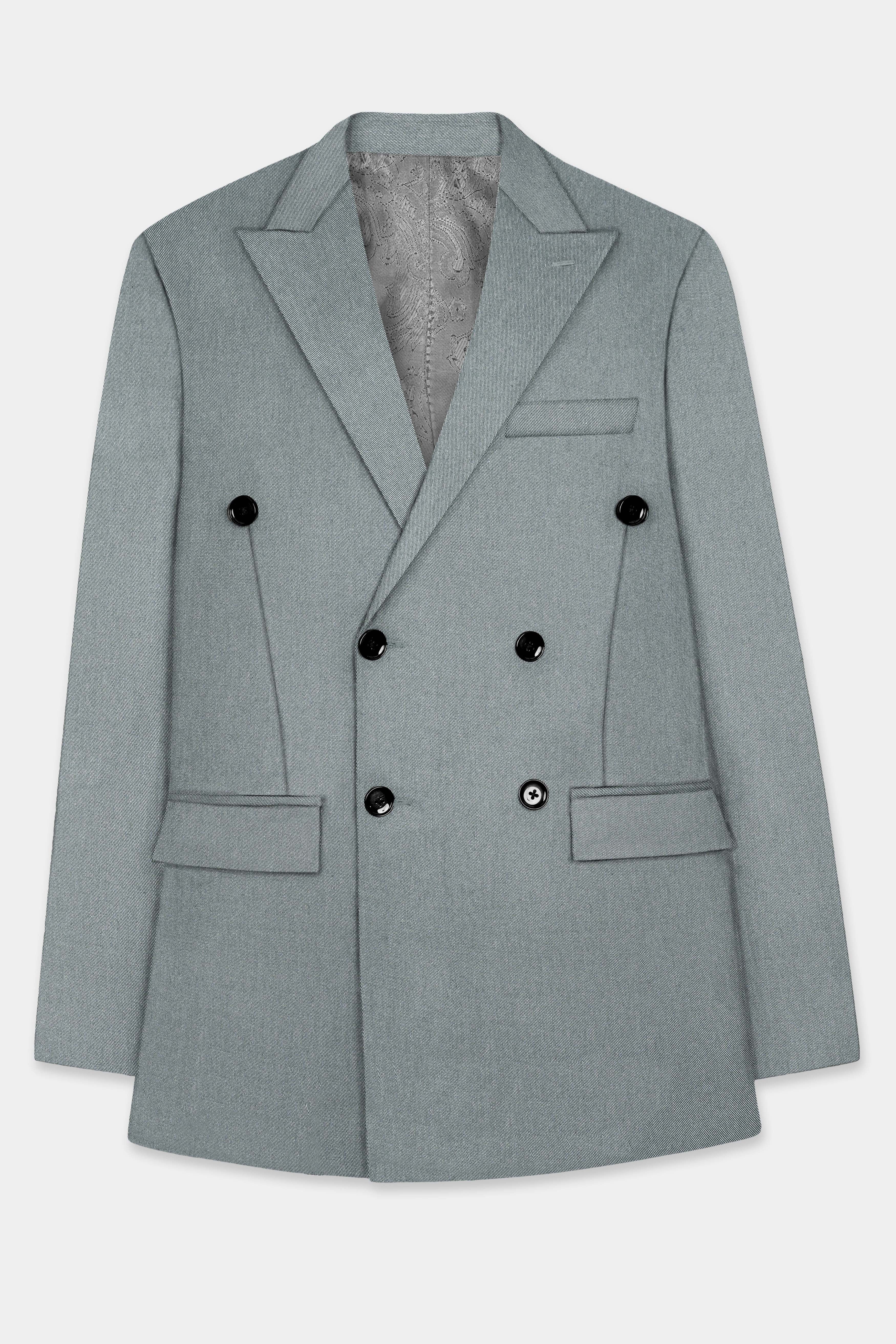 Smokey Gray Solid Cotton Double Breasted Suit