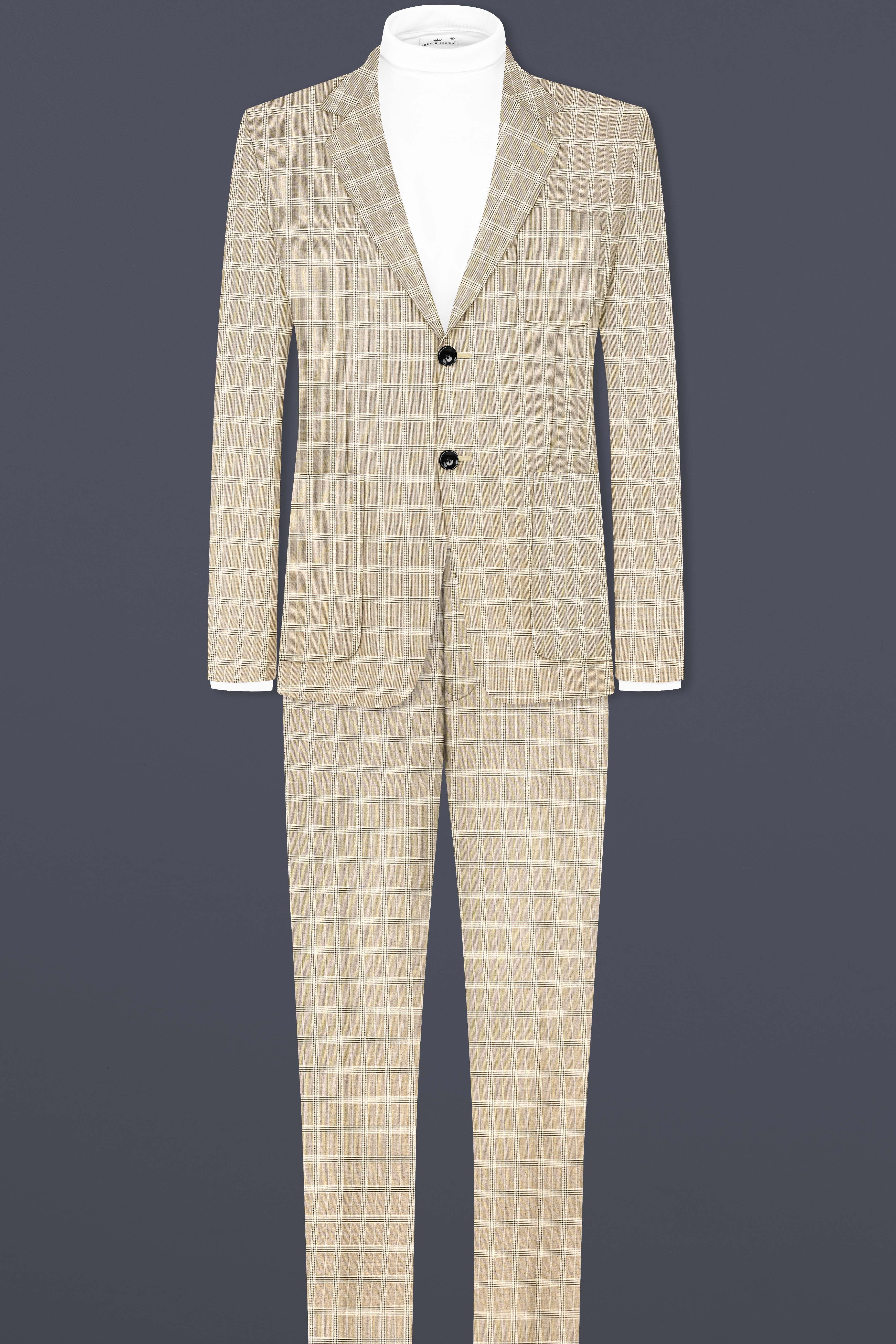 Eagle Cream Plaid Wool Rich Single Breasted Sports Suit