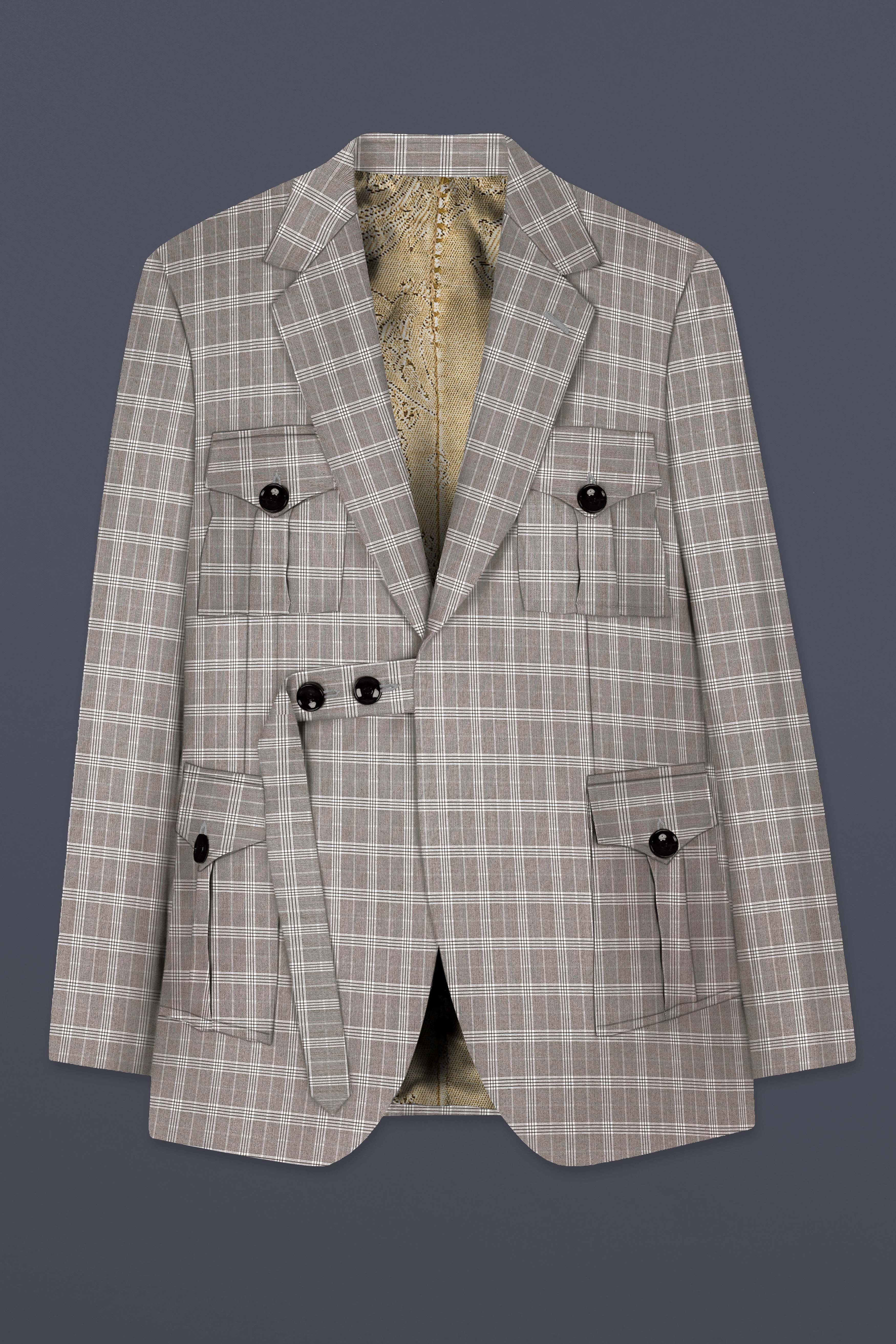 Monsoon Gray Plaid Wool Rich Belt Closure Designer Suit