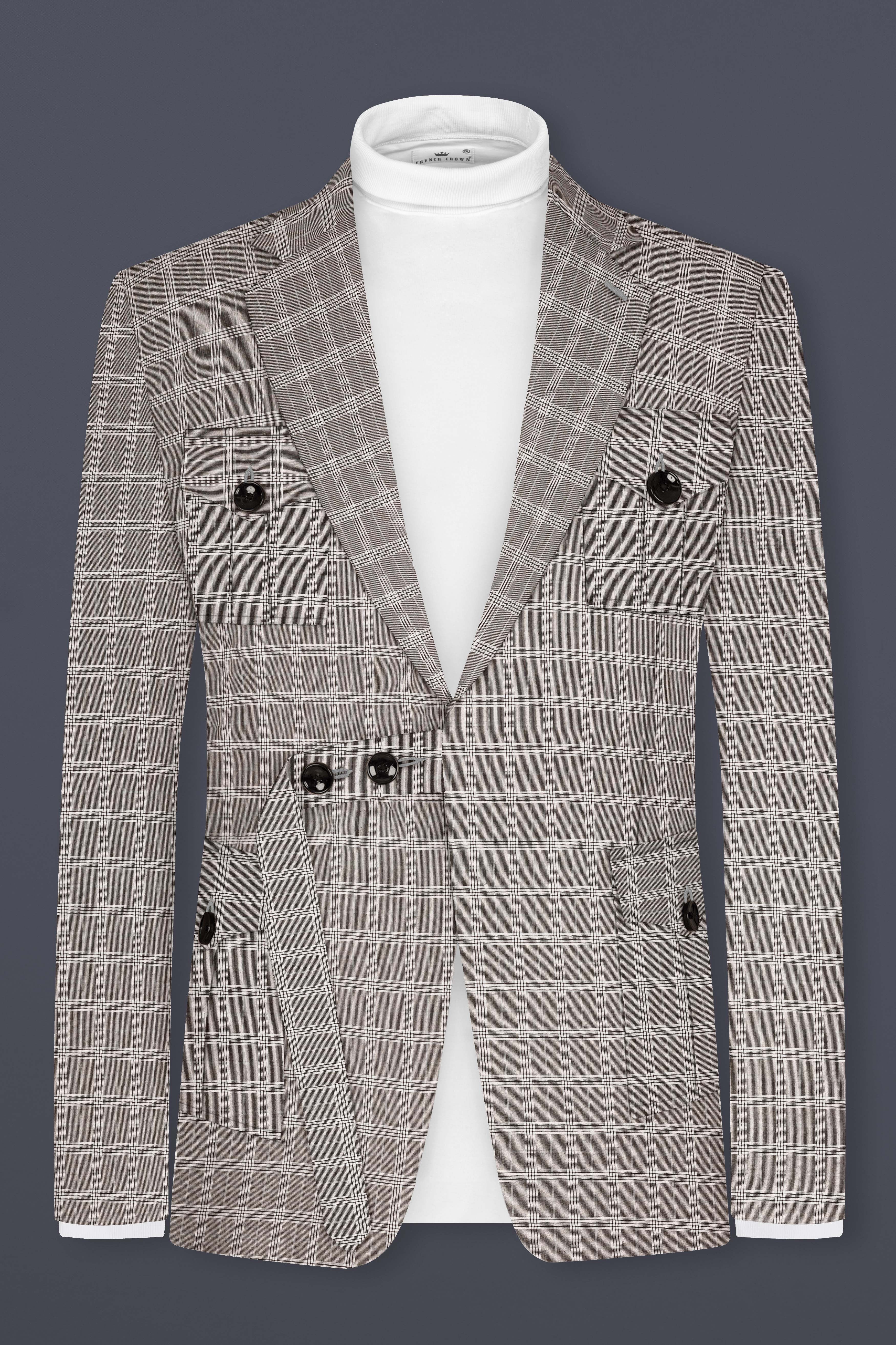 Monsoon Gray Plaid Wool Rich Belt Closure Designer Suit