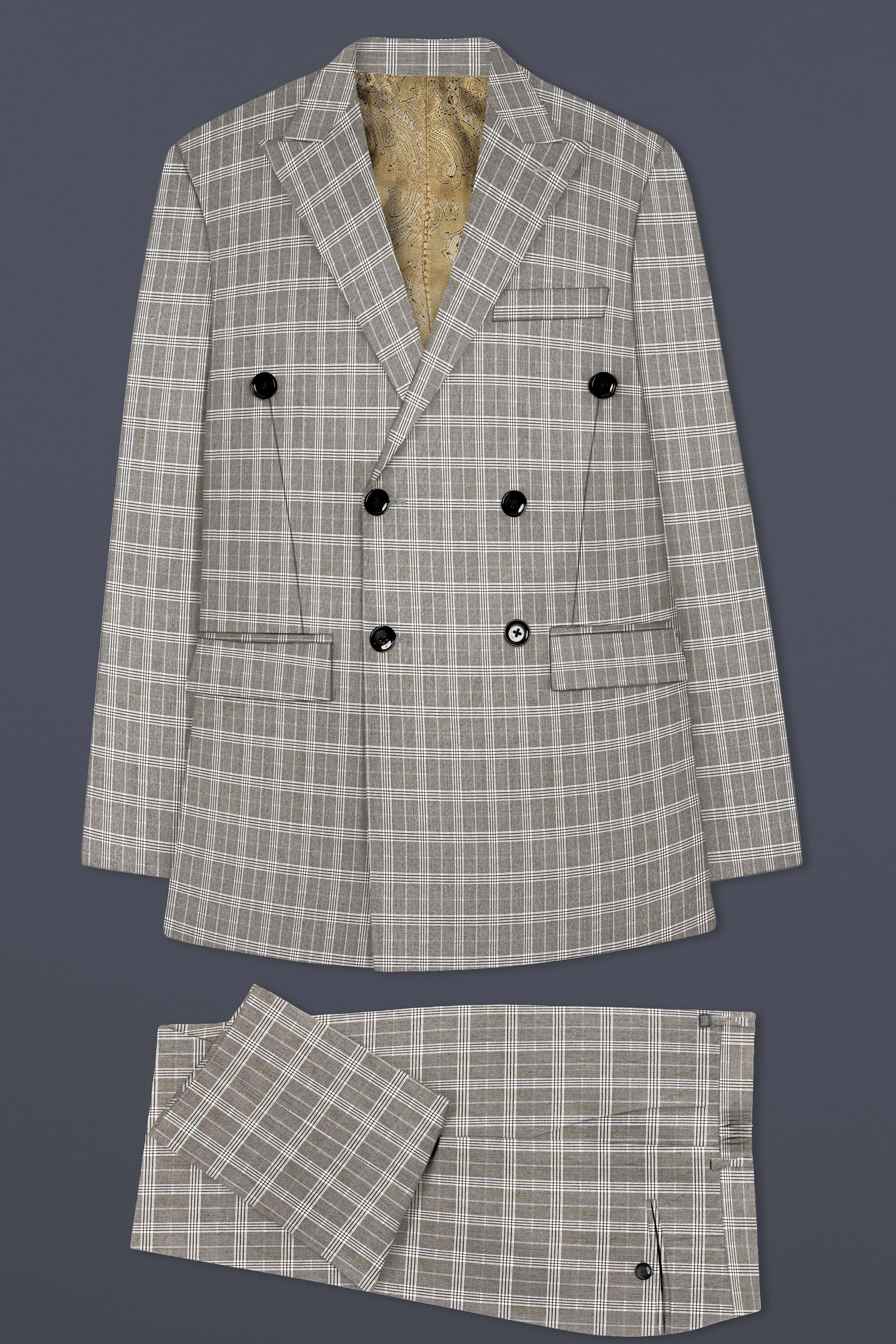 Venus Gray Plaid Wool Rich Double Breasted Suit