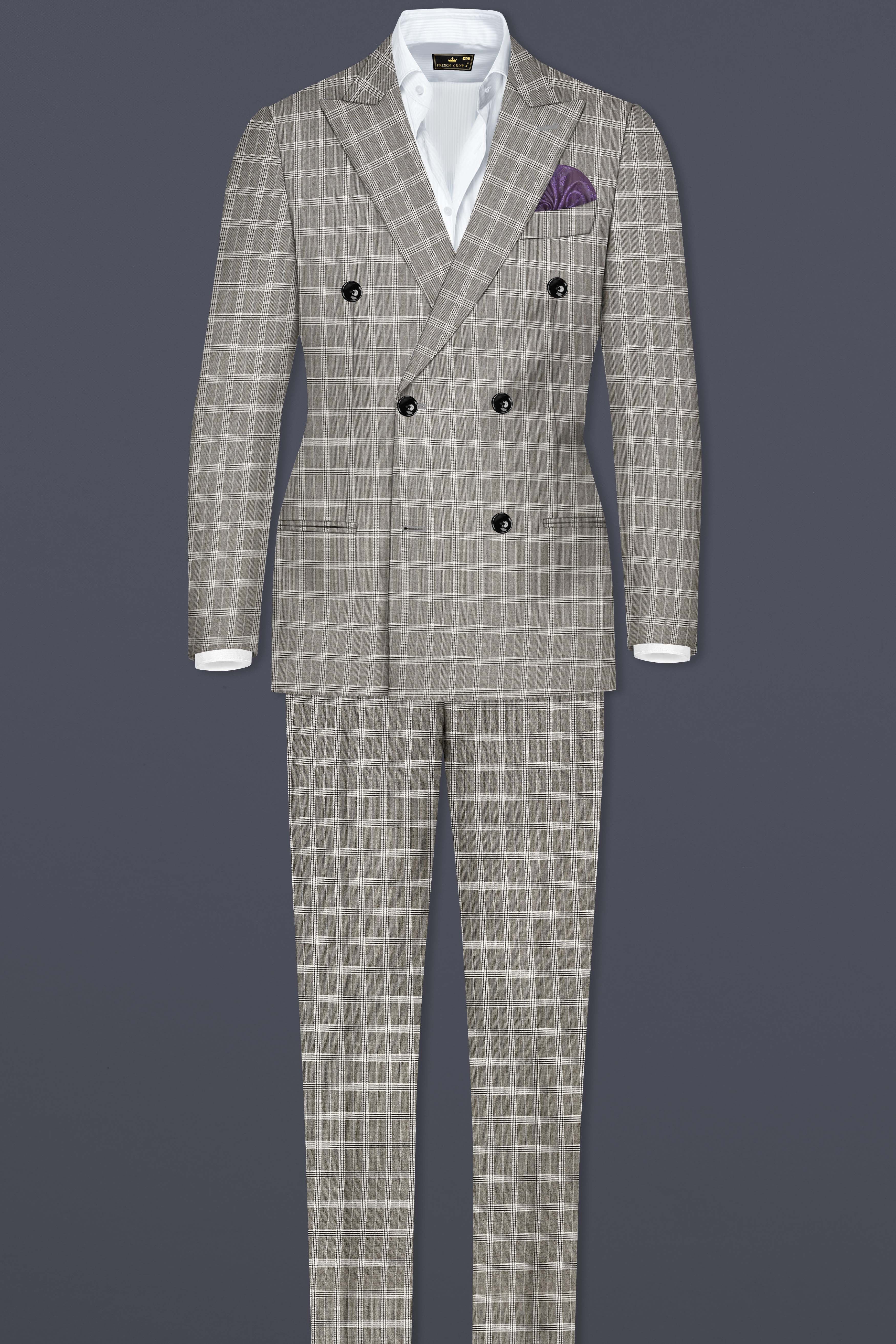 Venus Gray Plaid Wool Rich Double Breasted Suit