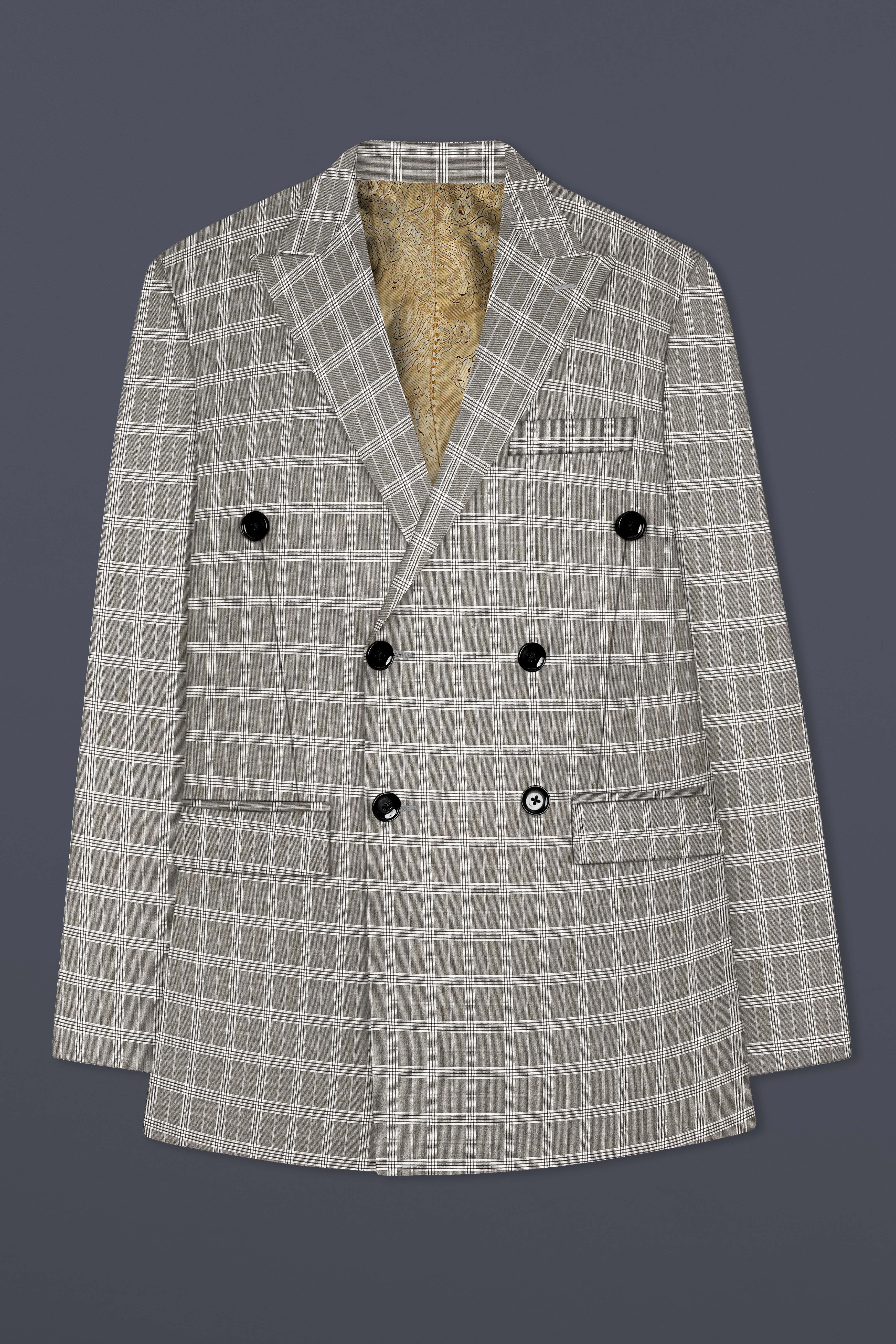 Venus Gray Plaid Wool Rich Double Breasted Suit