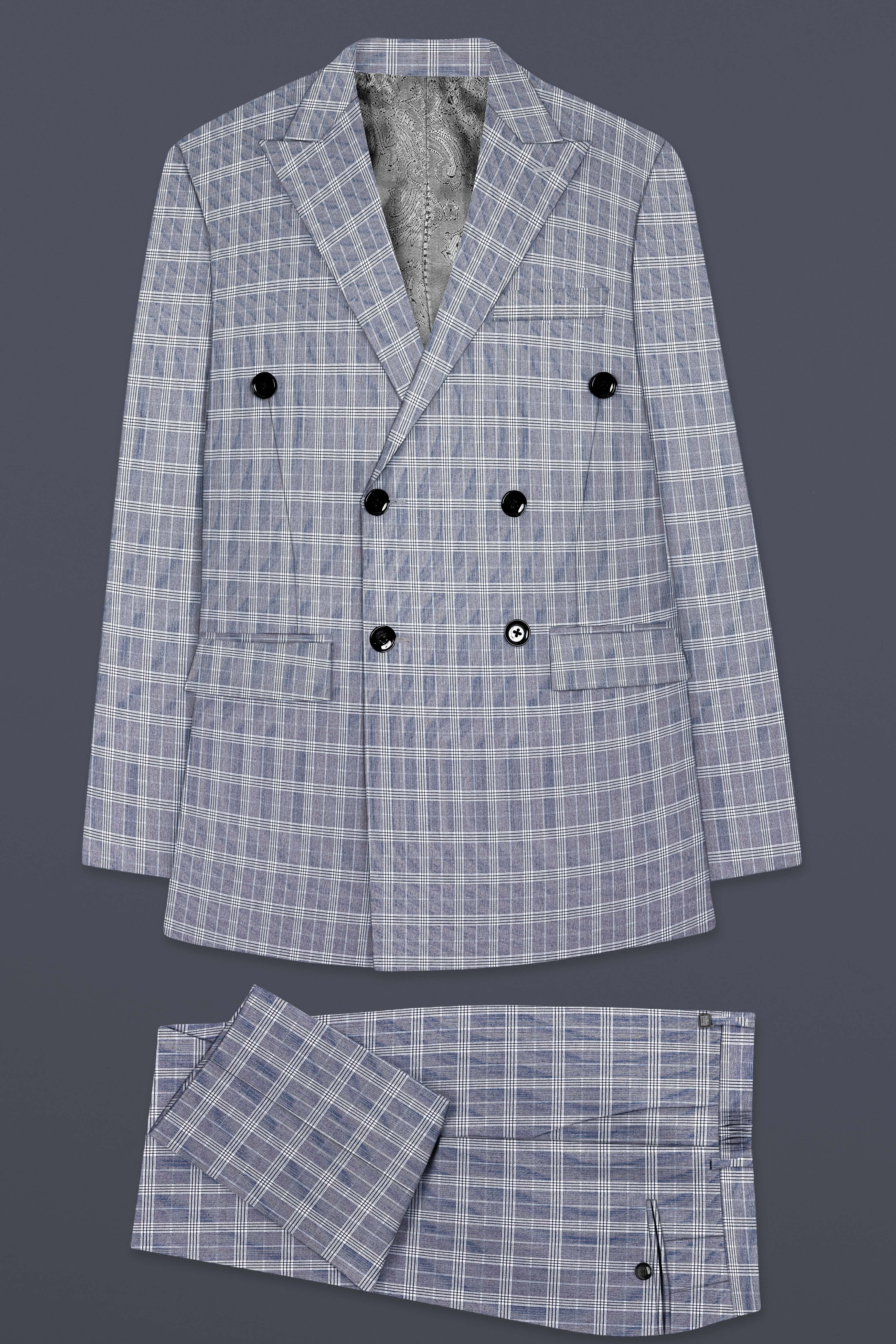 Mountain Mist Blue Plaid Wool Rich Double Breasted Suit