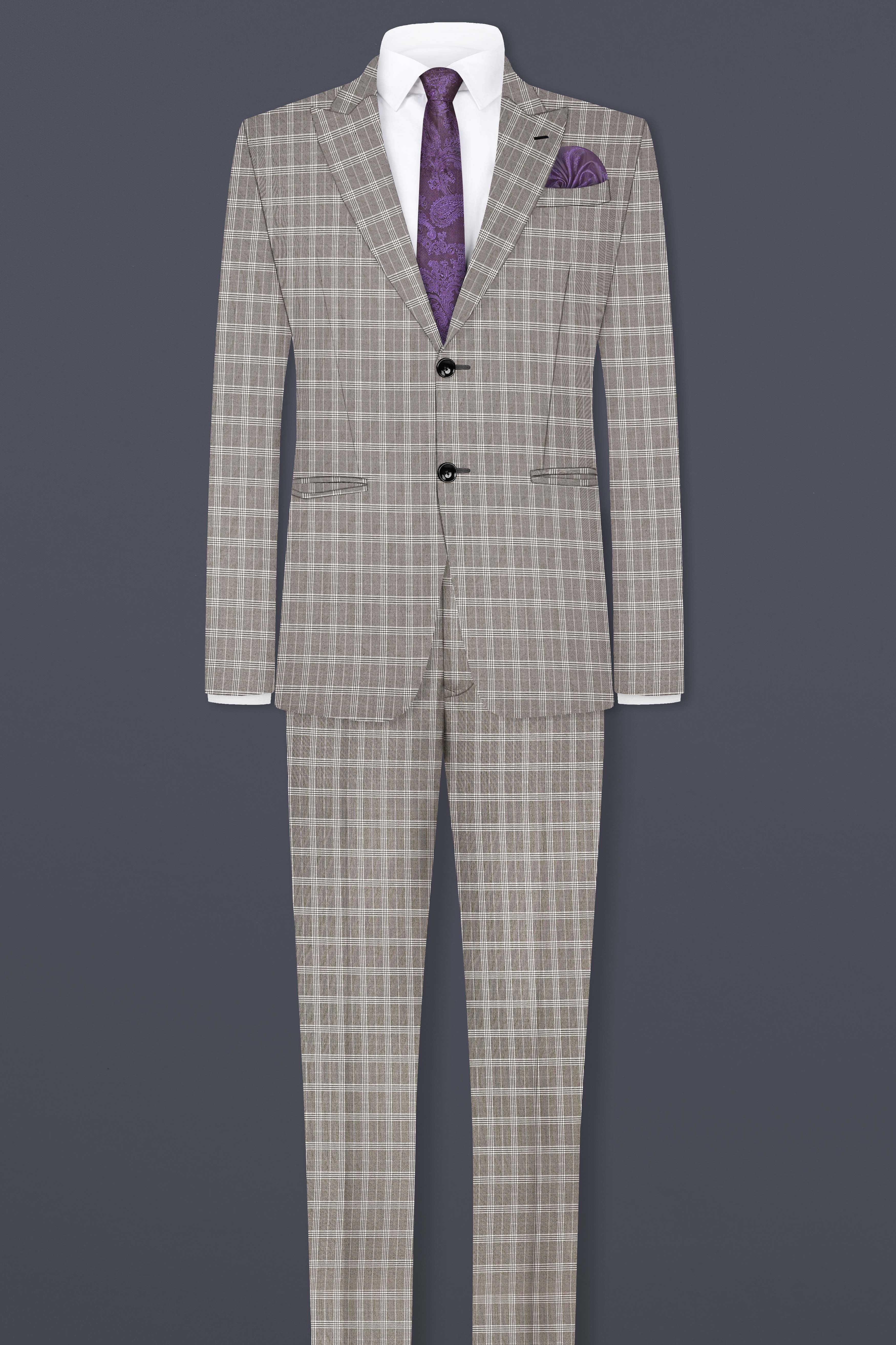 Monsoon Gray Plaid Wool Rich Single Breasted Suit