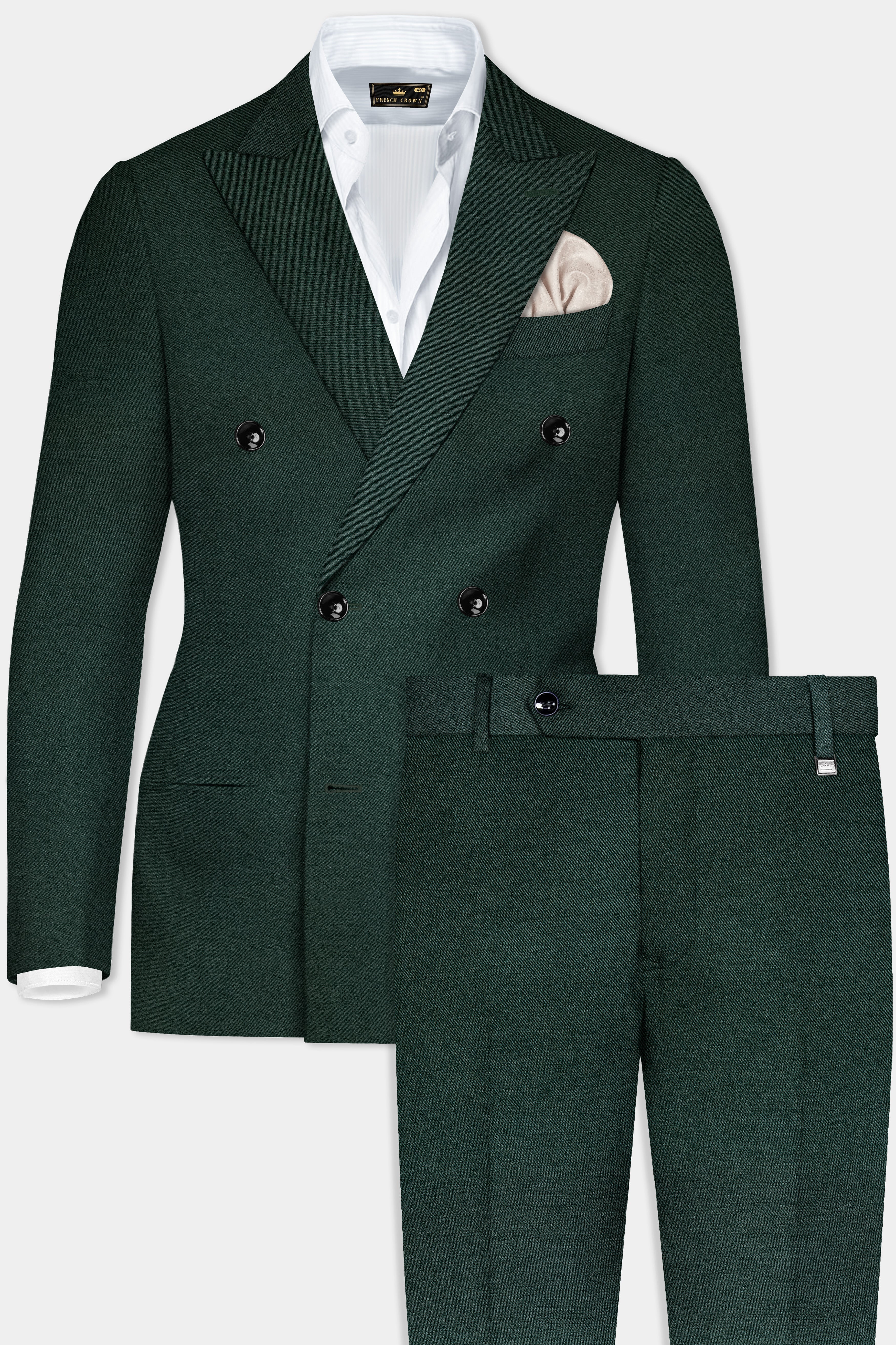 Timber Green Solid Wool Rich Double Breasted Suit