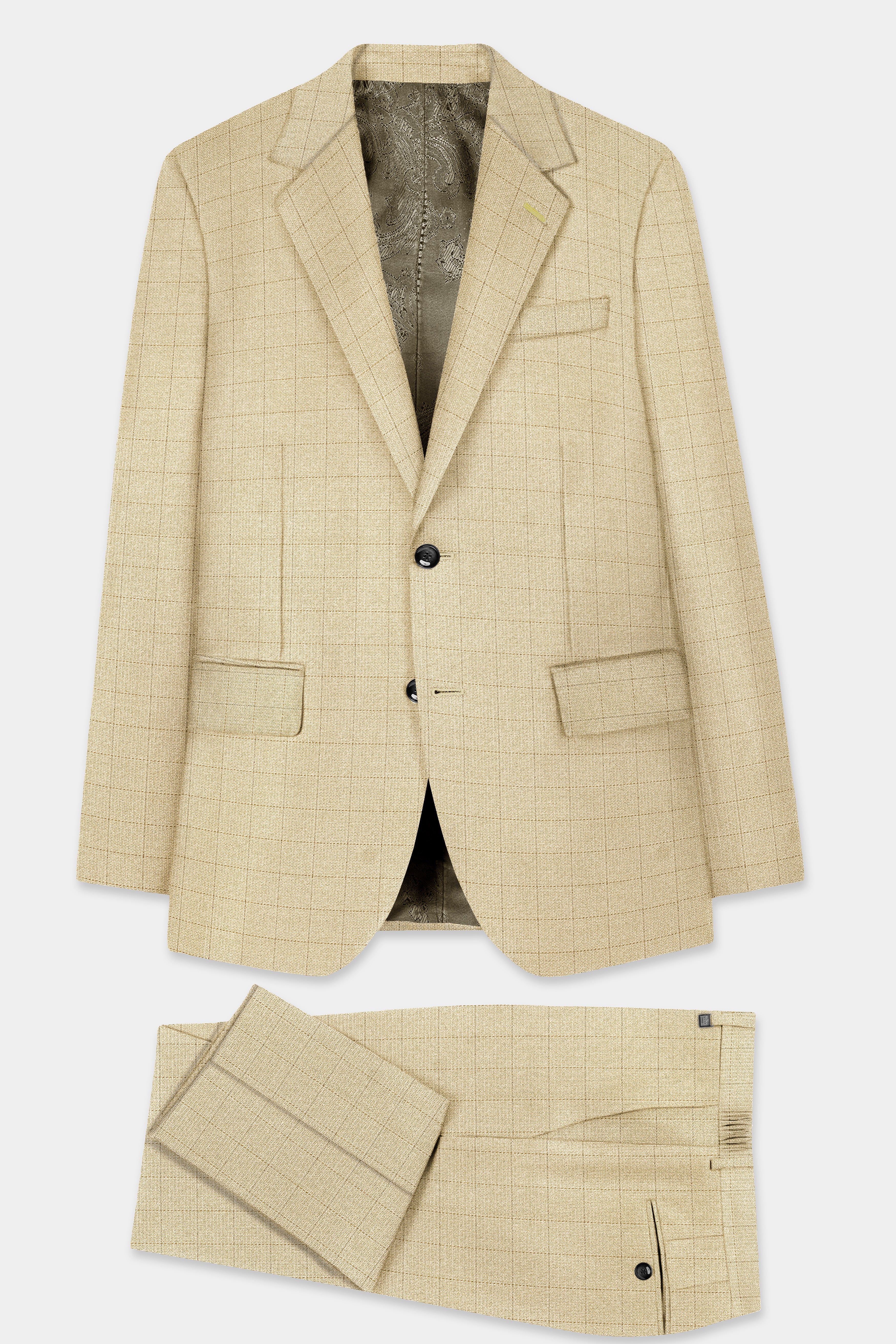 Sapling Cream Plaid Wool Rich Single Breasted Suit