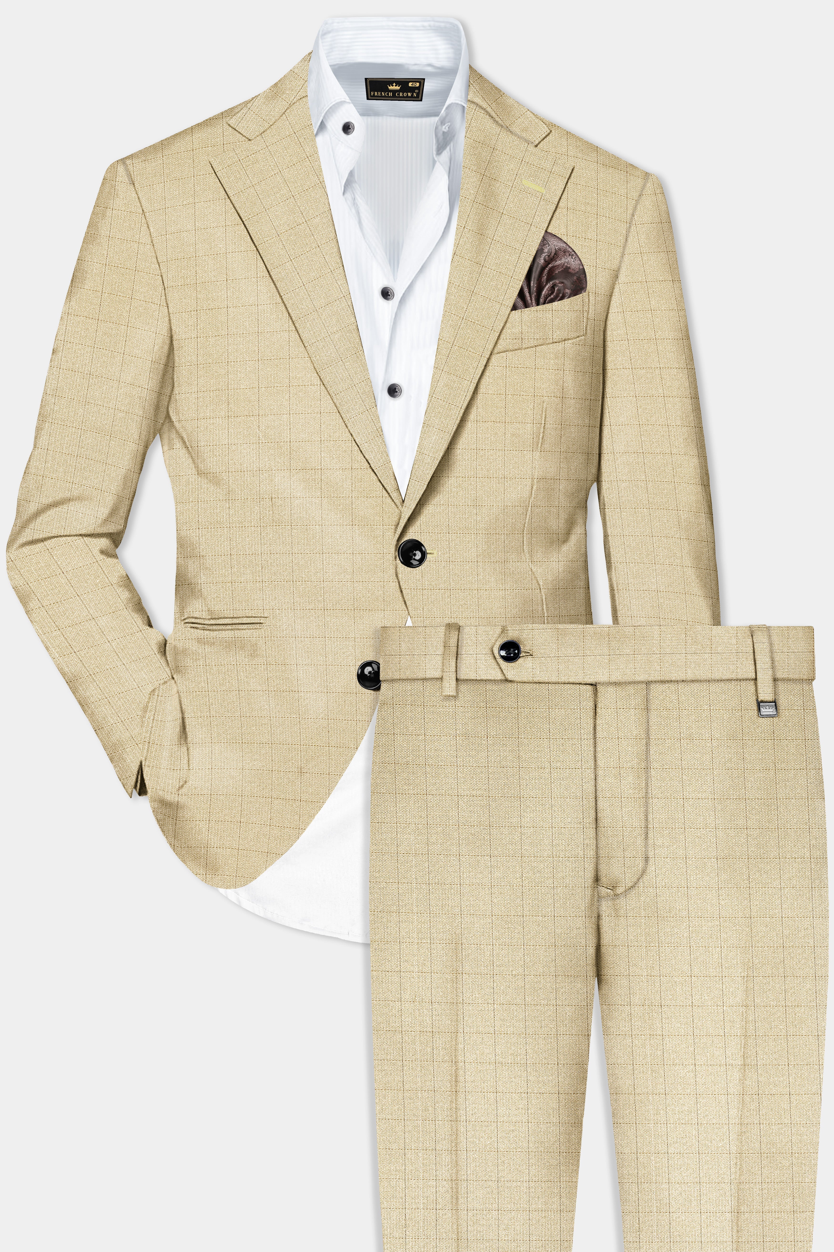 Sapling Cream Plaid Wool Rich Single Breasted Suit