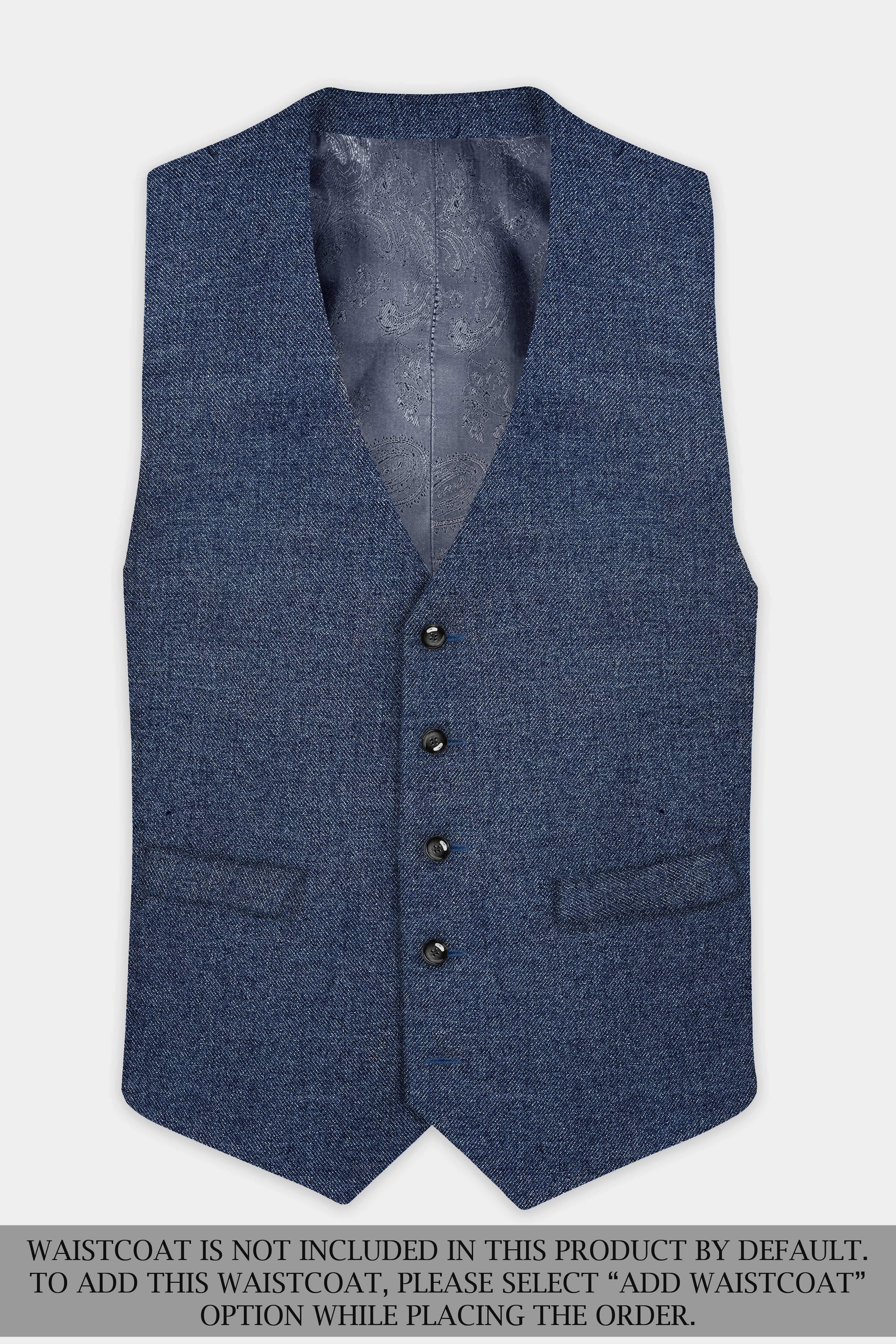 Blue Textured Premium Wool Rich Double Breasted Suit For