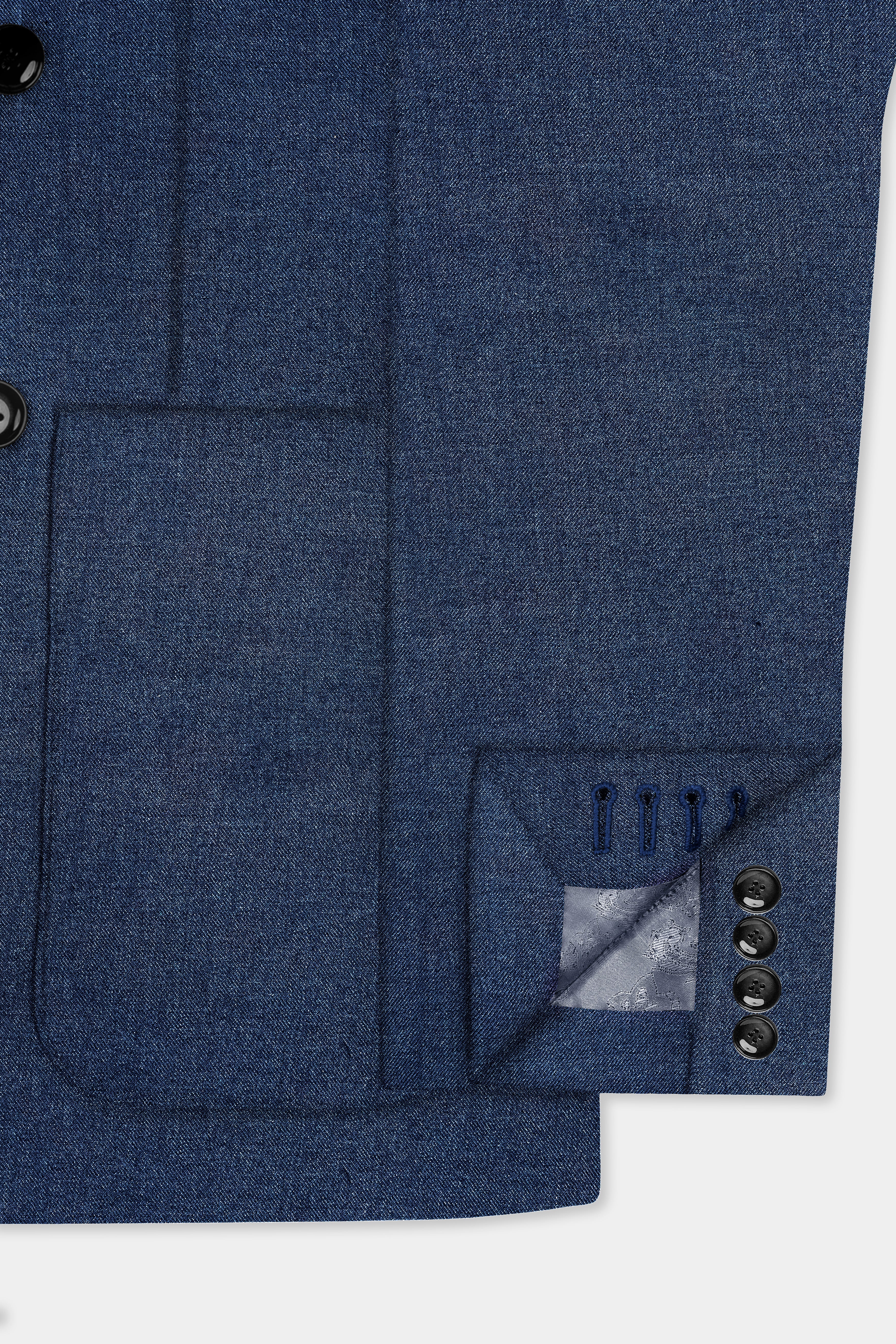 Zodiac Blue Textured Tweed Wool Rich Patch Pocket Designer Sport Suit