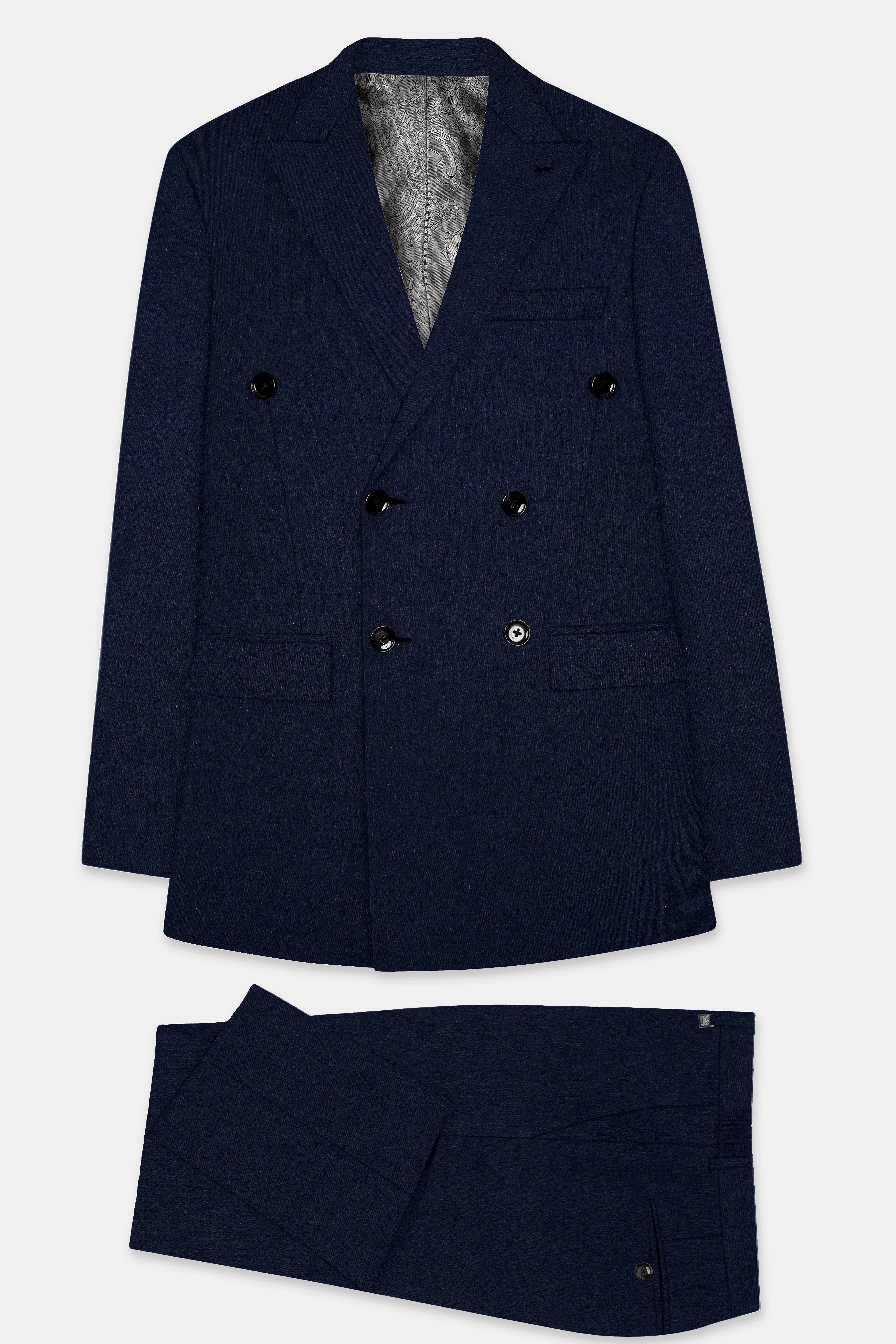 Tealish Blue Solid Cotton Double Breasted Suit