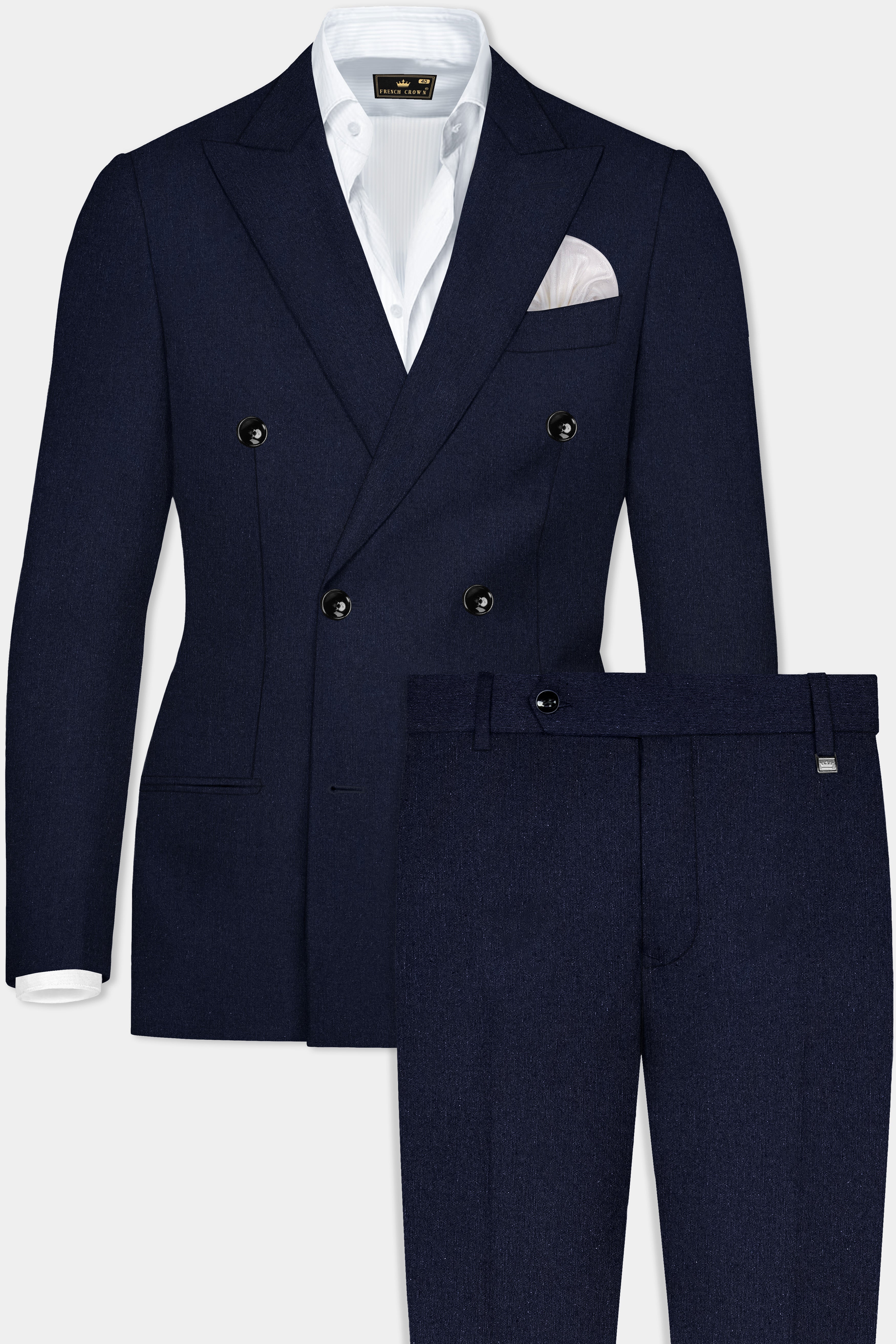 Tealish Blue Solid Cotton Double Breasted Suit