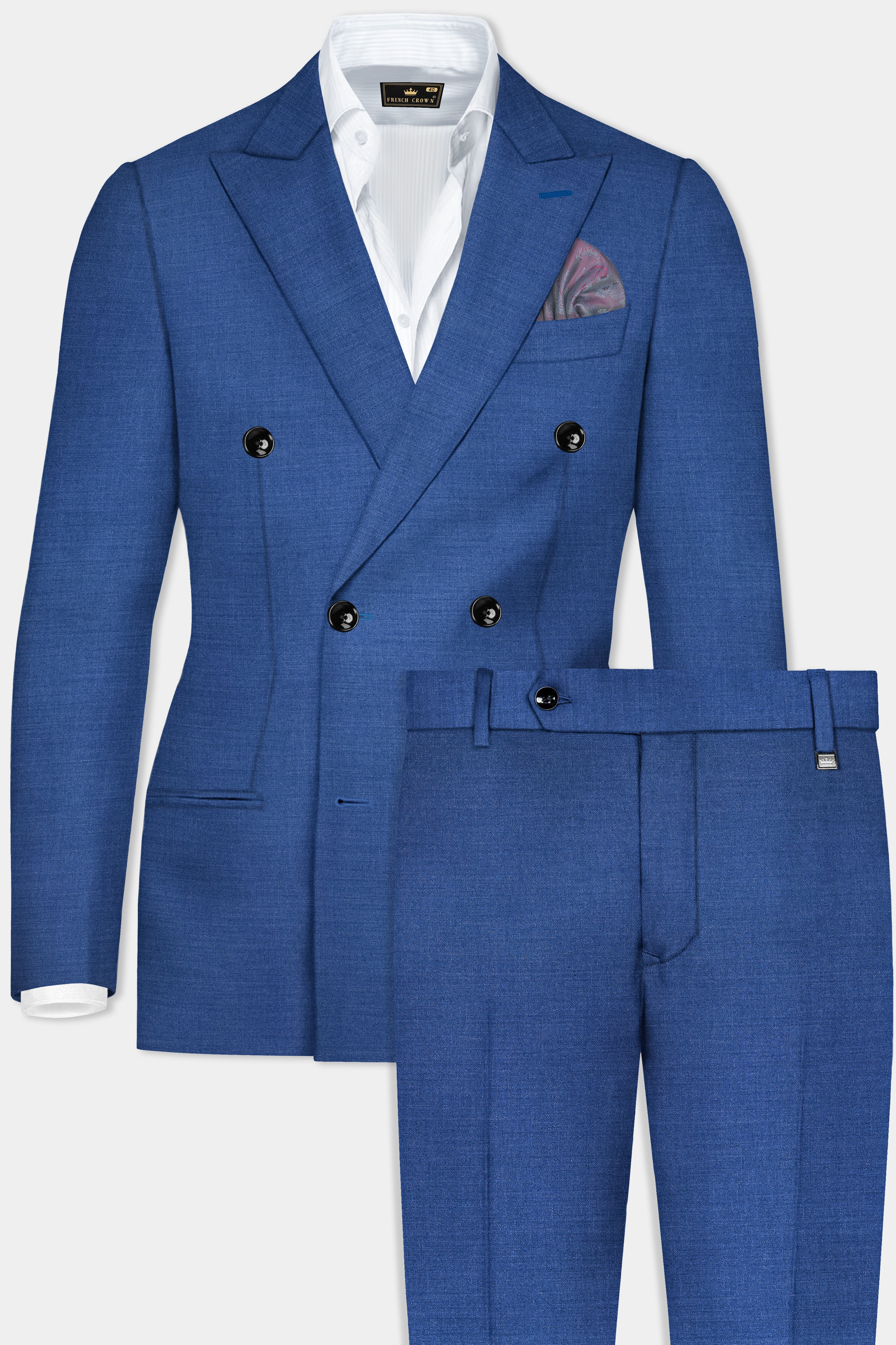 Cobalt Blue Solid Wool Rich Double Breasted Suit