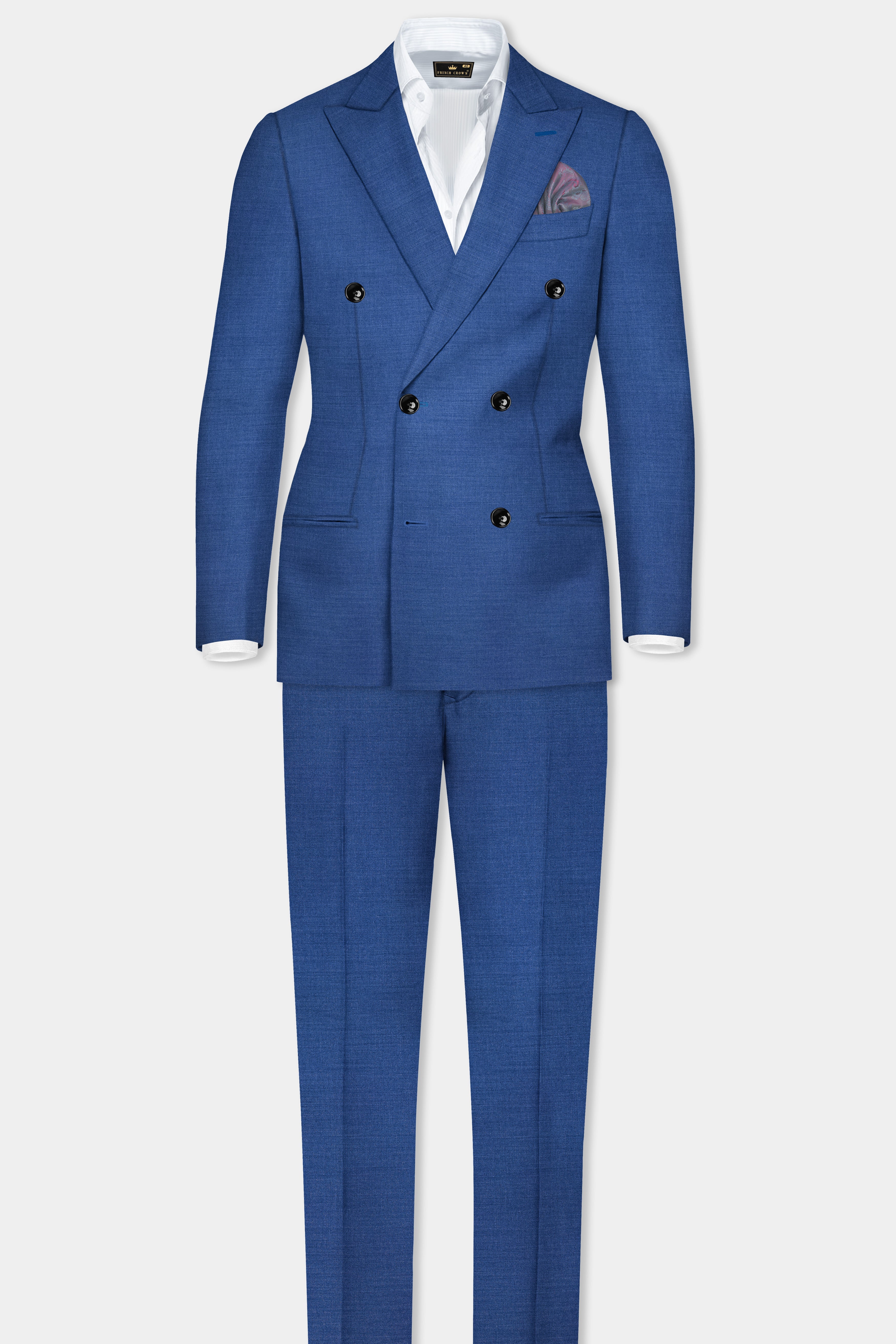 Cobalt Blue Solid Wool Rich Double Breasted Suit